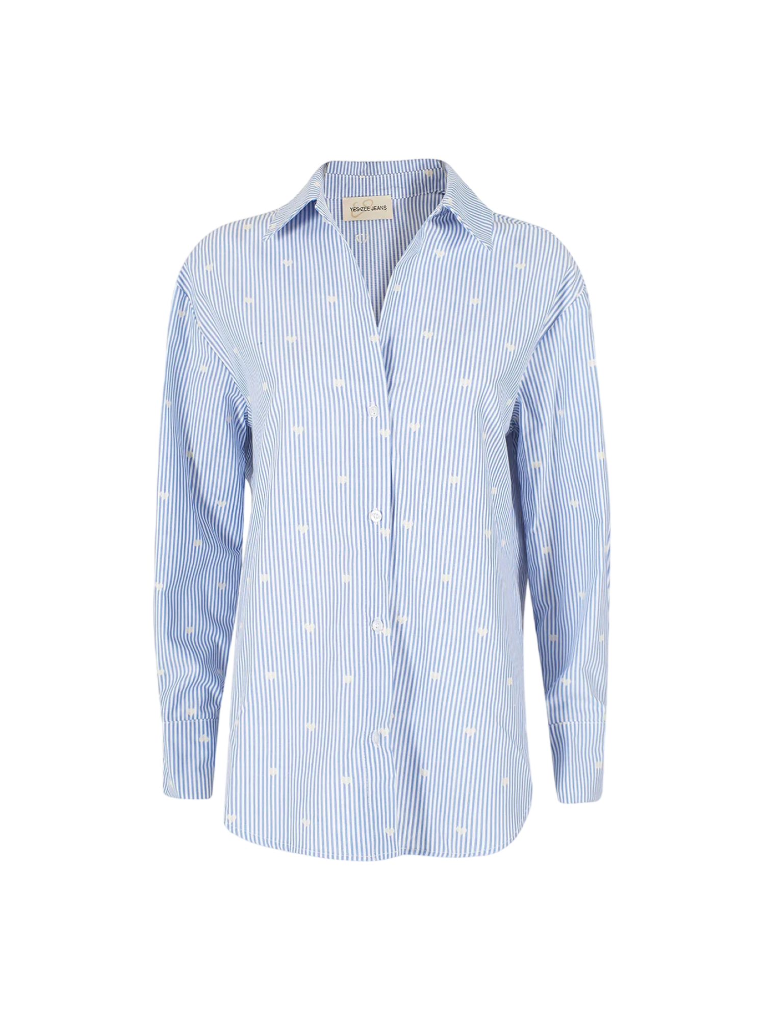 Yes Zee camicia donna a righe con cuoricini celeste bianco C418-Y400 2713 YES-ZEE 