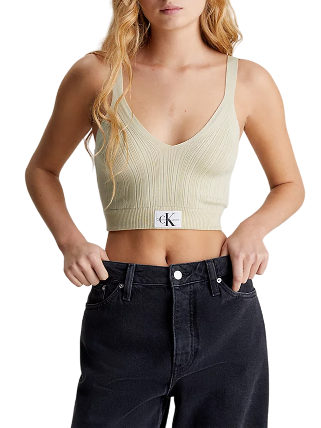 Calvin Klein Jeans top crop in maglia a costine ecrù J20J223152 LFU Calvin Klein Jeans 