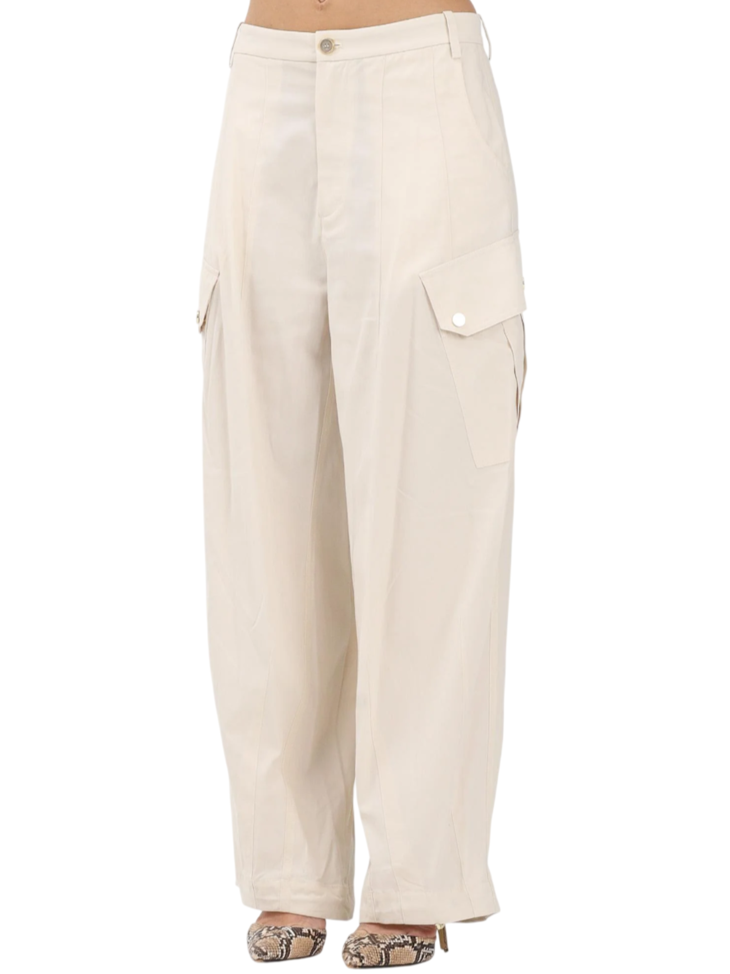 Pinko pantaloni cargo Rosalin gamba larga beige chiaro 106278-A2ER C03 PINKO 