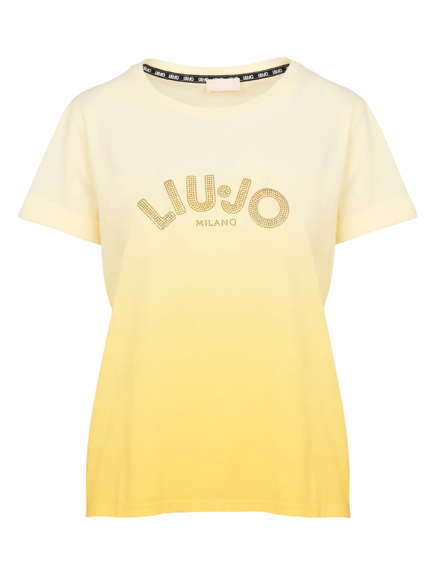 Liu Jo T-shirt manica corta effetto degradè con logo strass giallo