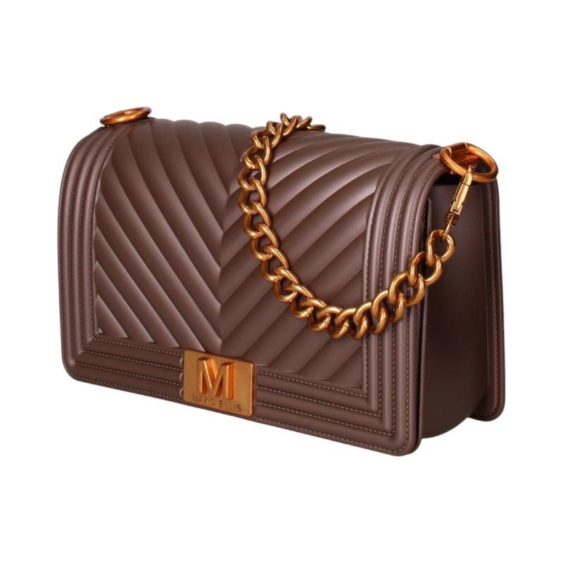 Marc Ellis borsa Flat M in gomma trapuntata marrone oro FLAT M 25 COCOA-RAME MARC ELLIS 