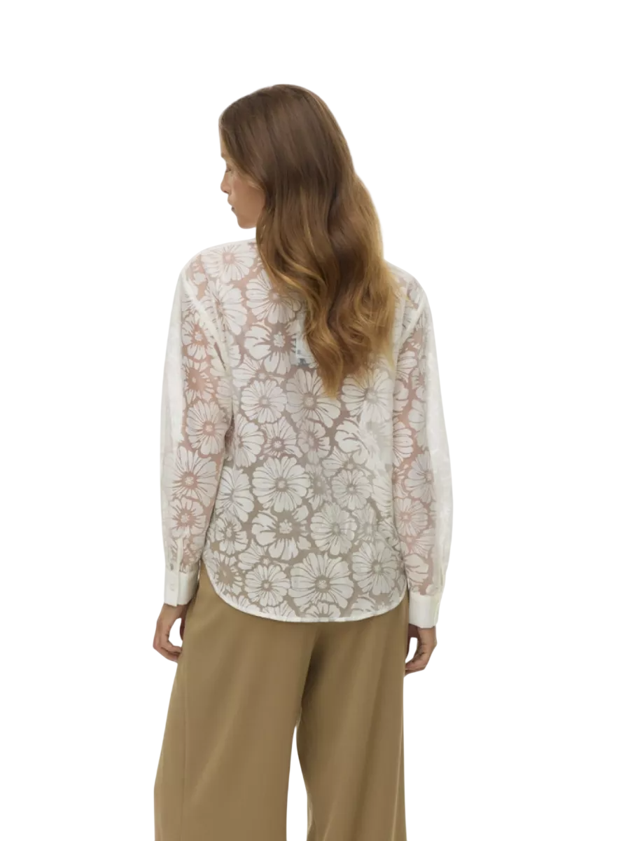 Vero Moda camicia donna in organza trama floreale panna 10340599 CLOUD DANCER VERO MODA 