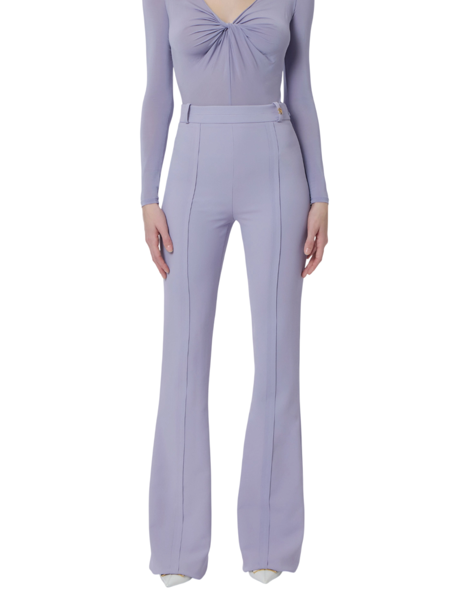 Elisabetta Franchi pantaloni a zampa in tessuto crepe lilla PA16961 EV7 ELISABETTA FRANCHI 