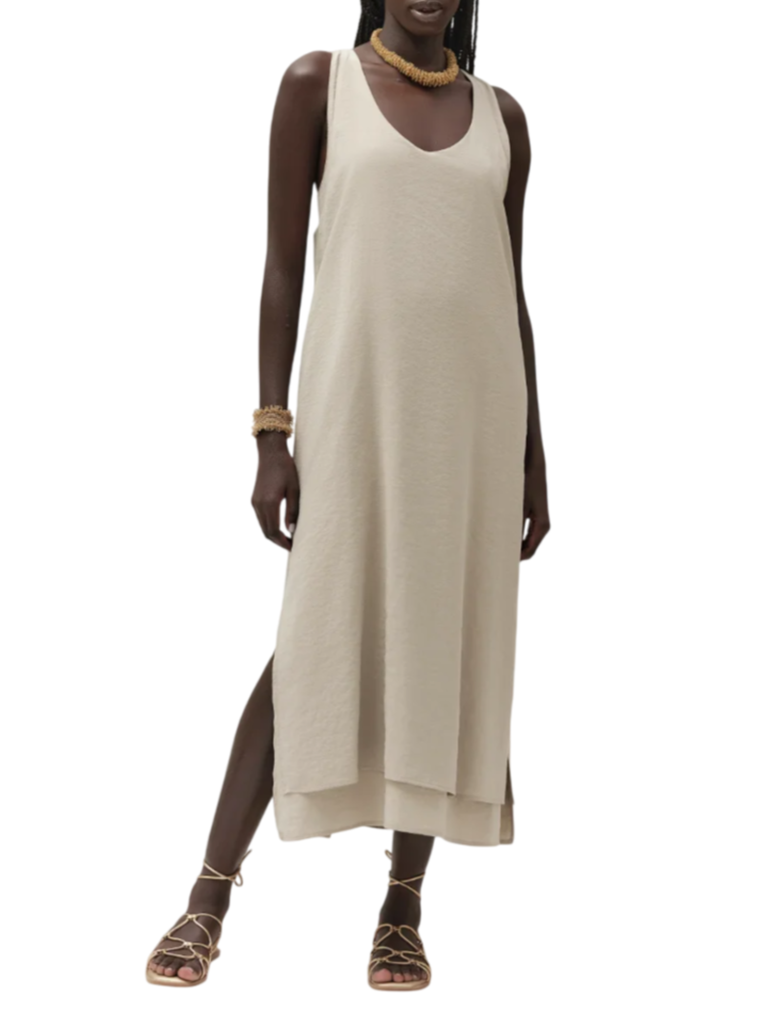 White Wise abito midi misto modal beige WW30706 SABBIA WHITE WISE 