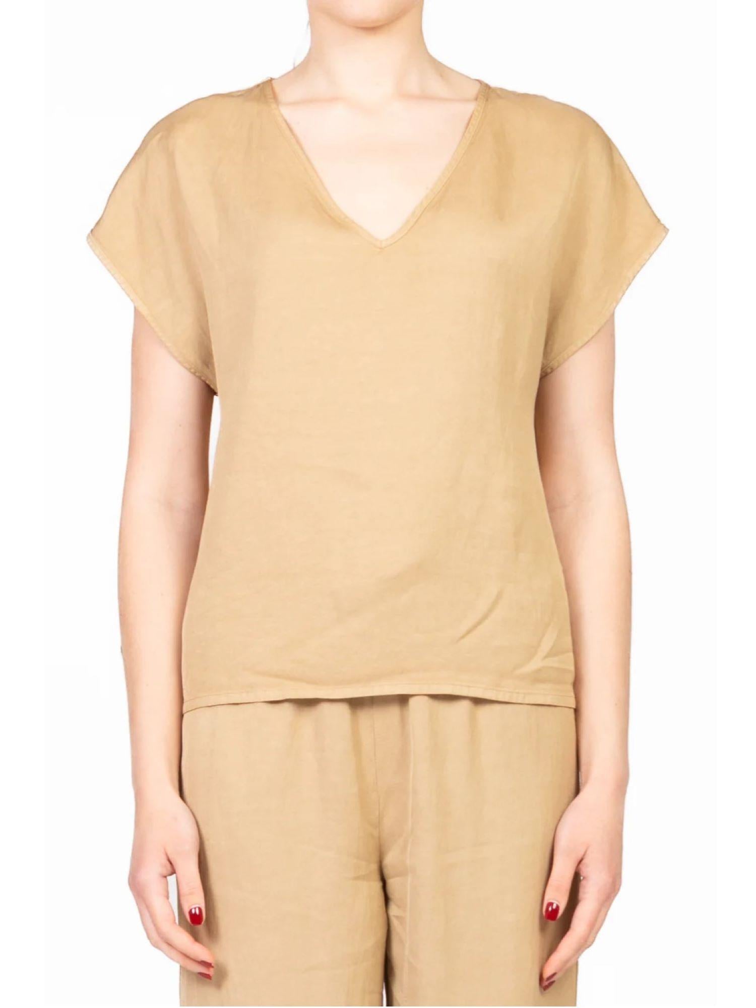Vicolo blusa scollo a V in misto lino beige TD2448 BEIGE VICOLO 