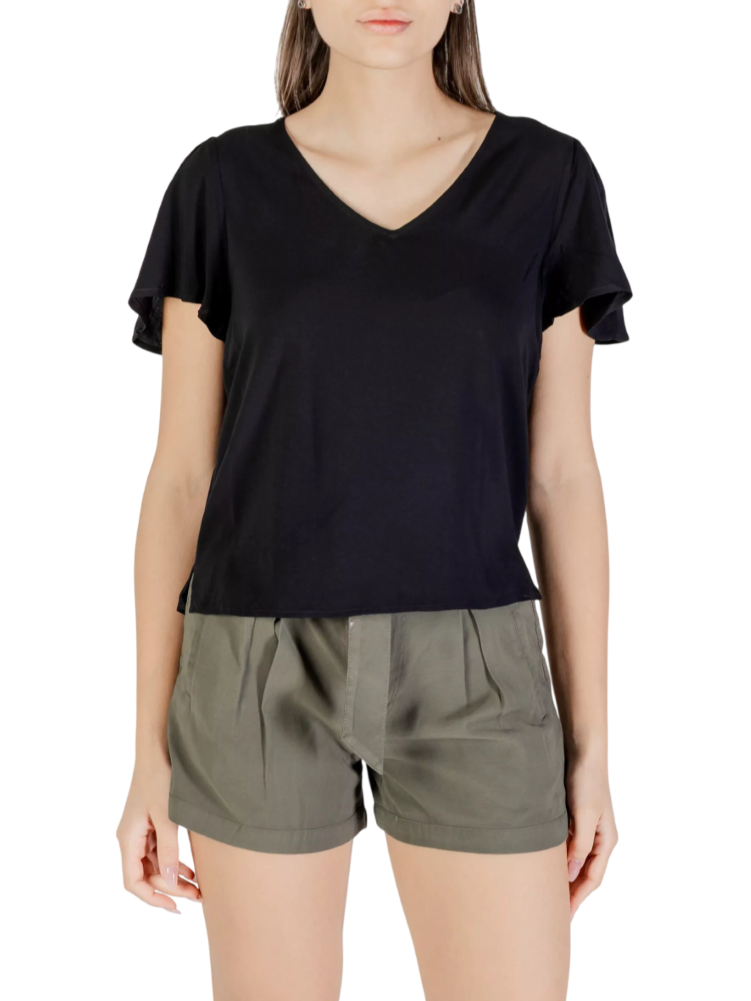 Vero Moda blusa scollo a V manica corta nero 10307987 BLACK VERO MODA 