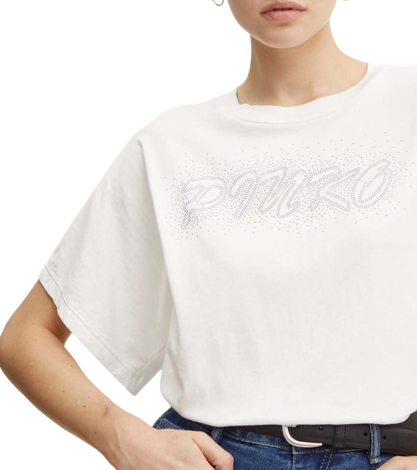 Pinko T-shirt manica corta Duetto con logo strass bianco 103993-A231 Z05 PINKO 