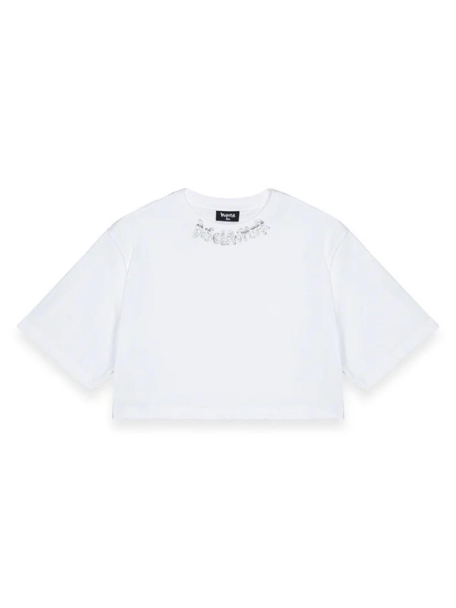 Disclaimer T-shirt crop bambina con logo glitter bianco 58952 BIANCO DISCLAIMER 