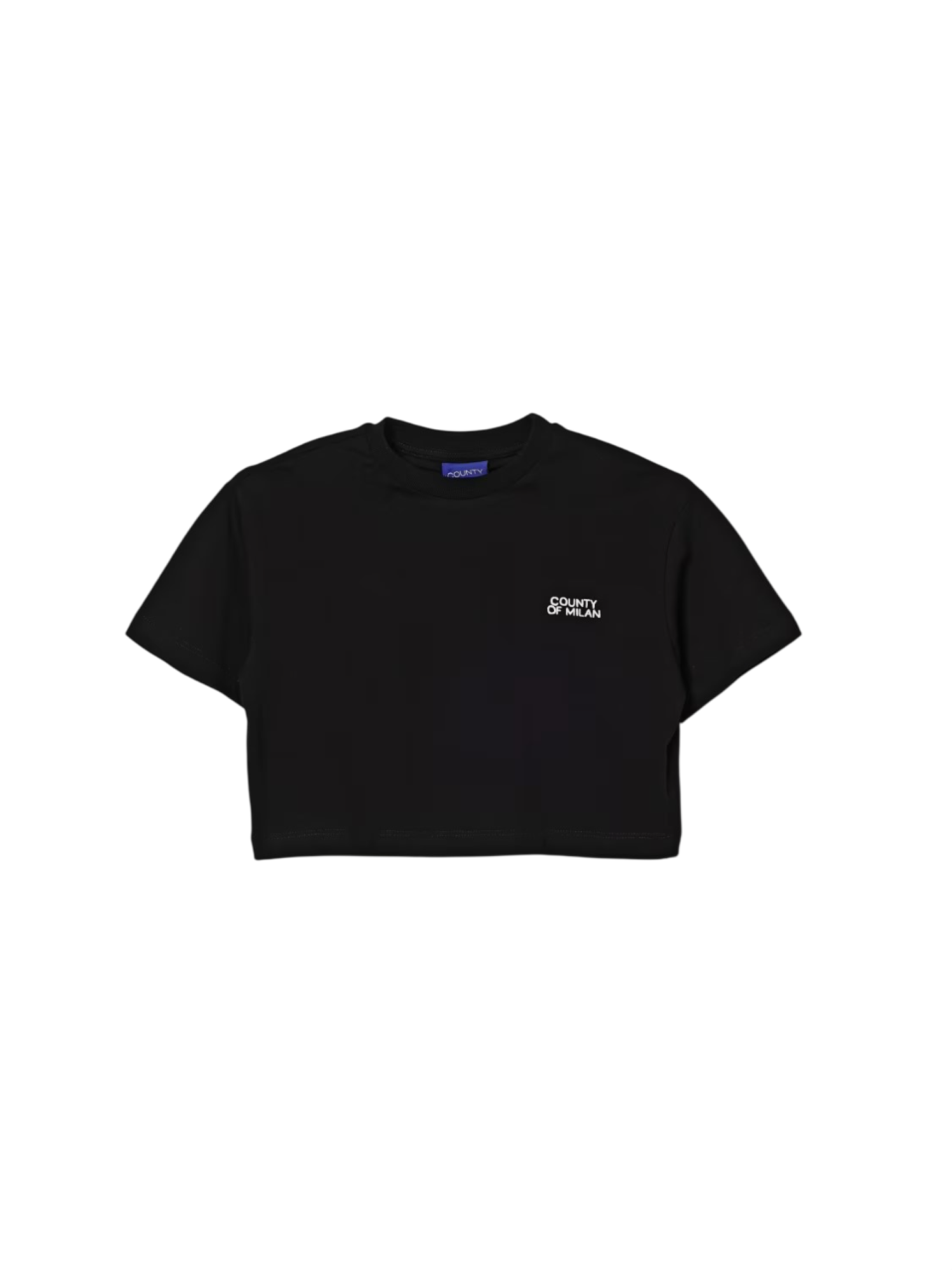 County of Milan T-shirt crop bambina con logo strass nero S6CMJGTH109 110 COUNTY OF MILAN 