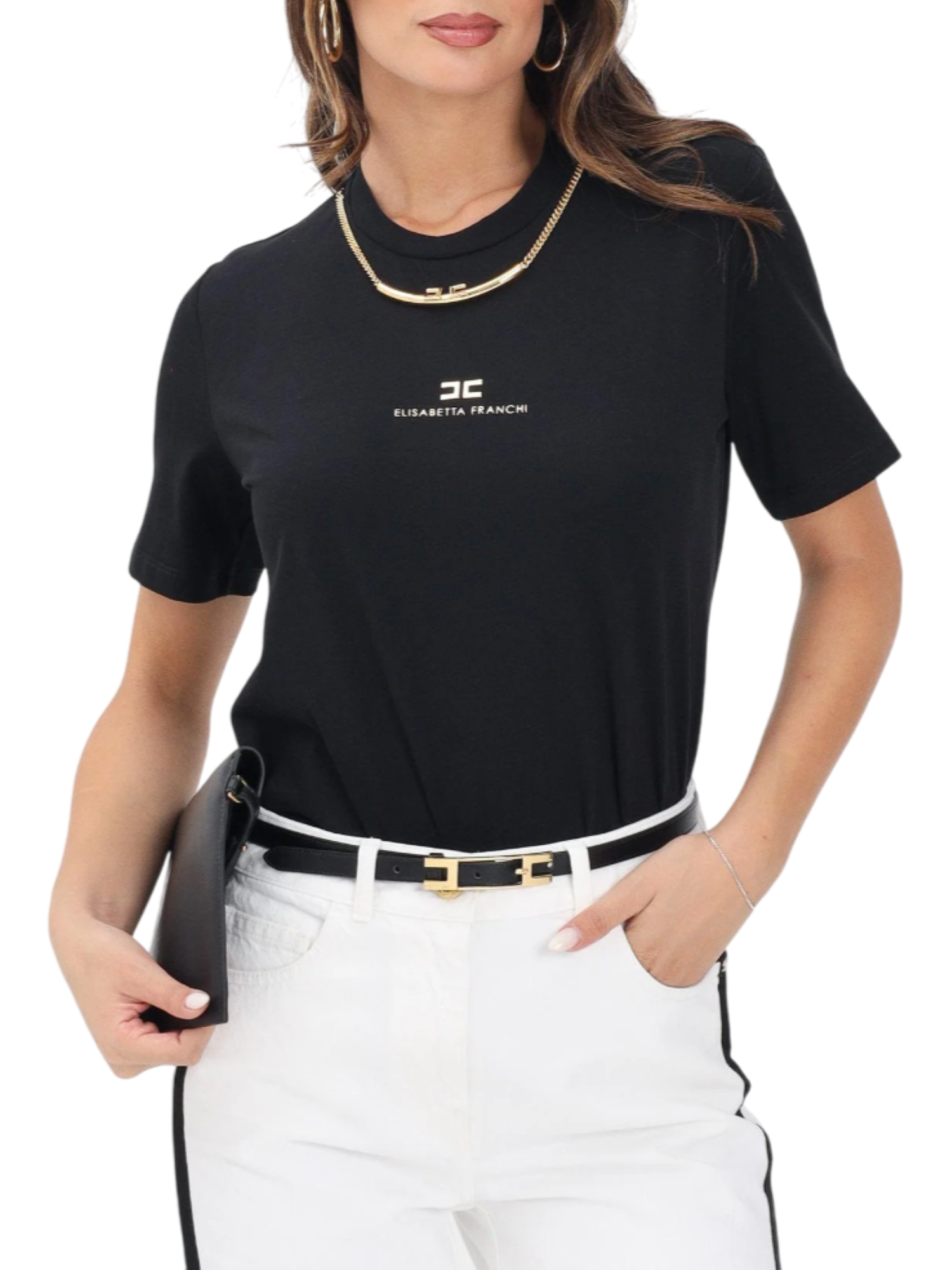 Elisabetta Franchi T-shirt in jersey con collana logata nero MA02856E2 110 ELISABETTA FRANCHI 