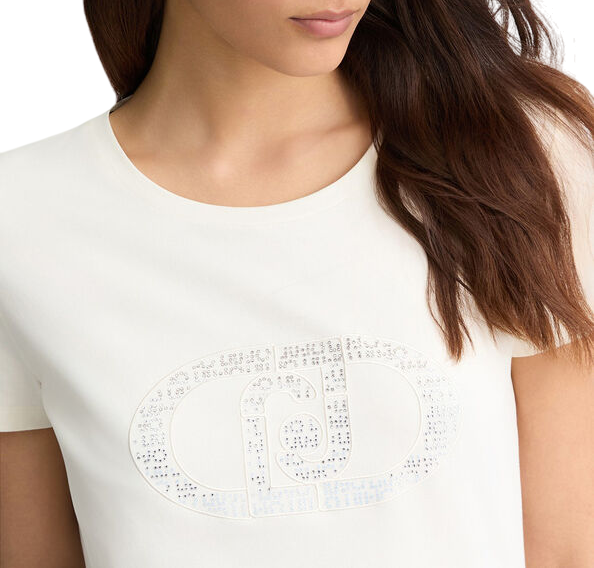 Liu Jo T-shirt maniche corte con logo iconico strass bianco latte TA5173JS003 M9294 LIU JO 