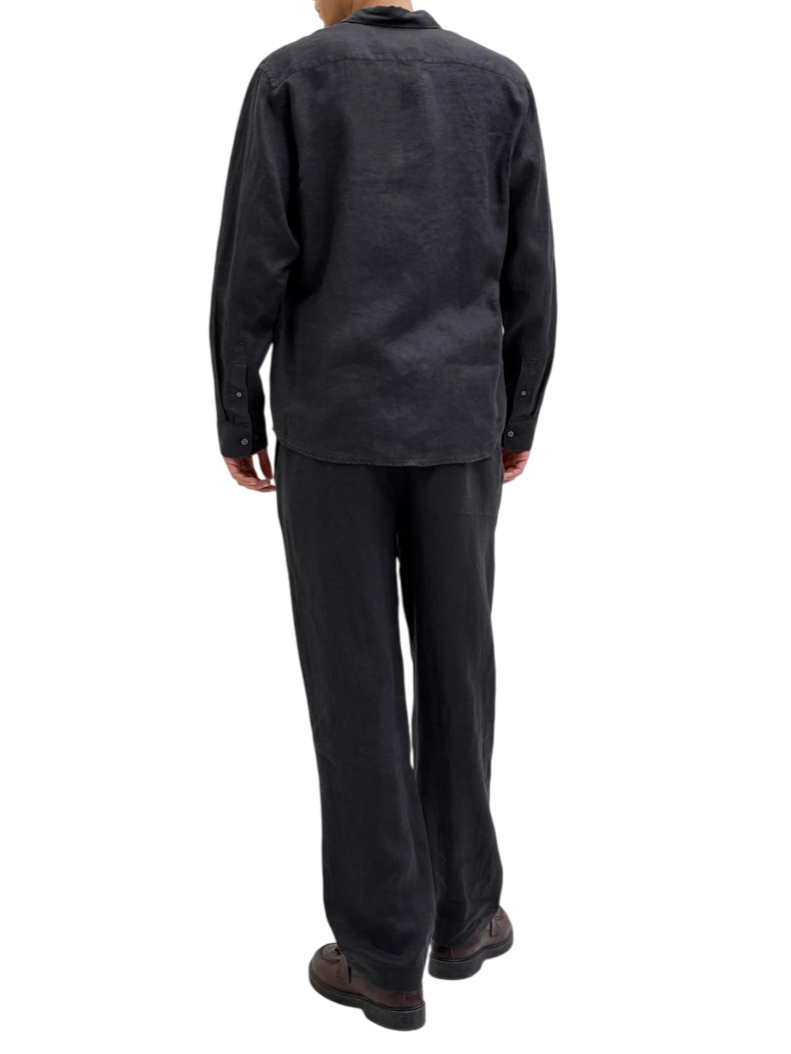 Jack&Jones pantaloni in lino gamba dritta nero 12253120 TAP SHOE JACK&JONES 