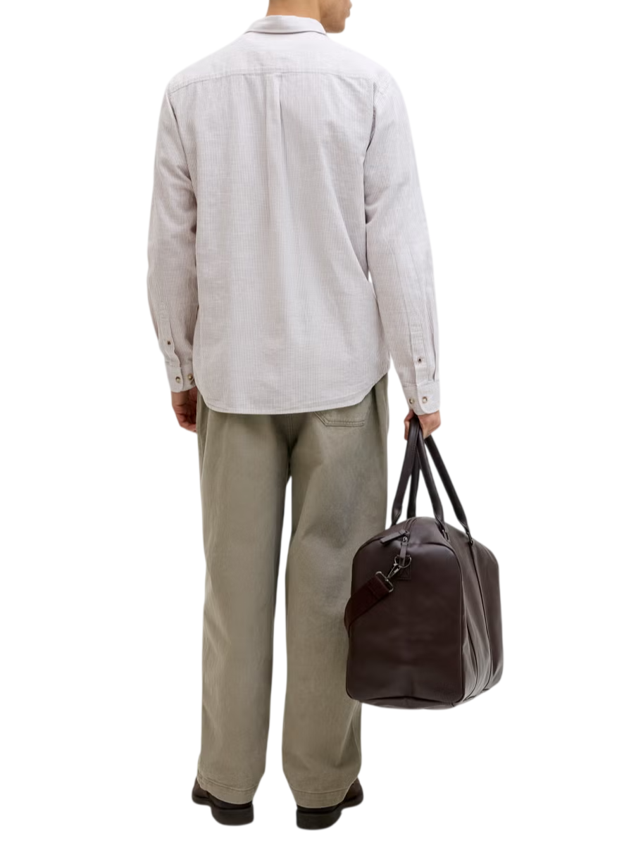 Jack&Jones camicia uomo manica lunga misto lino bianco beige 12289174 CROCKERY-STRIPES JACK&JONES 