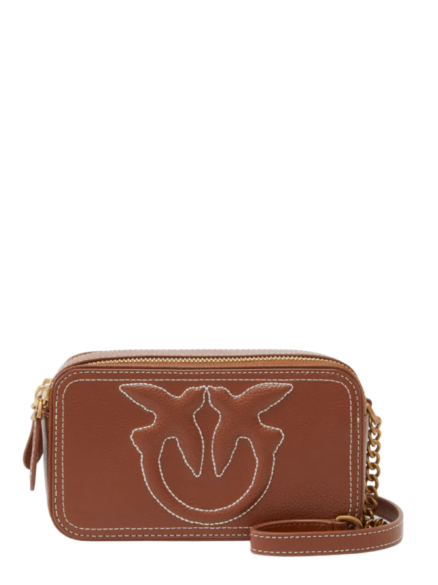 Pinko borsa Carrie in pelle martellata con logo Love Birds color cuoio 103799-A1LF L48Q PINKO 