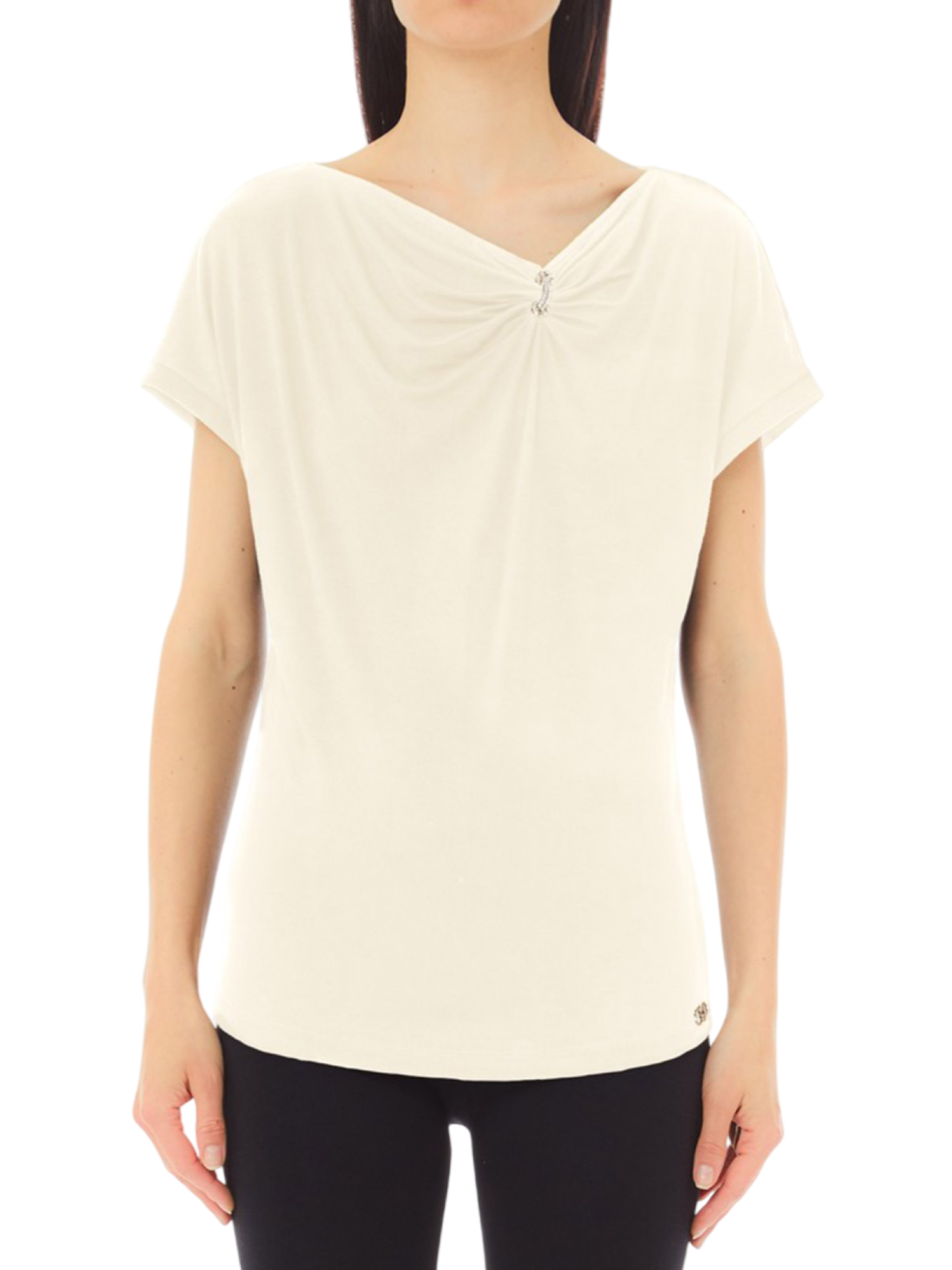 Liu Jo T-shirt manica corta con scollo asimmetrico bianco latte