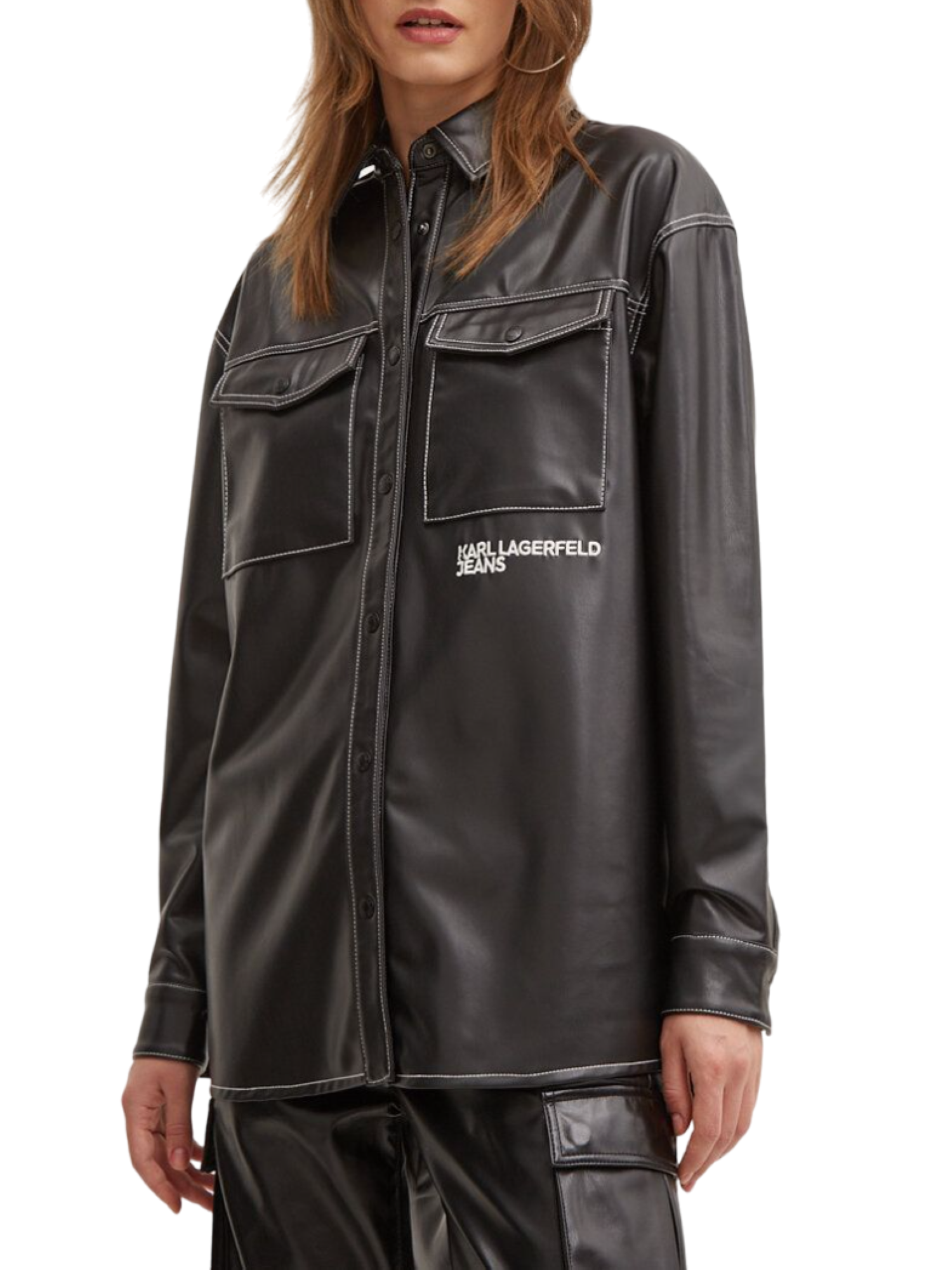 Karl Lagerfeld camicia over in ecopelle con logo nero 245J1604 J101 KARL LAGERFELD 