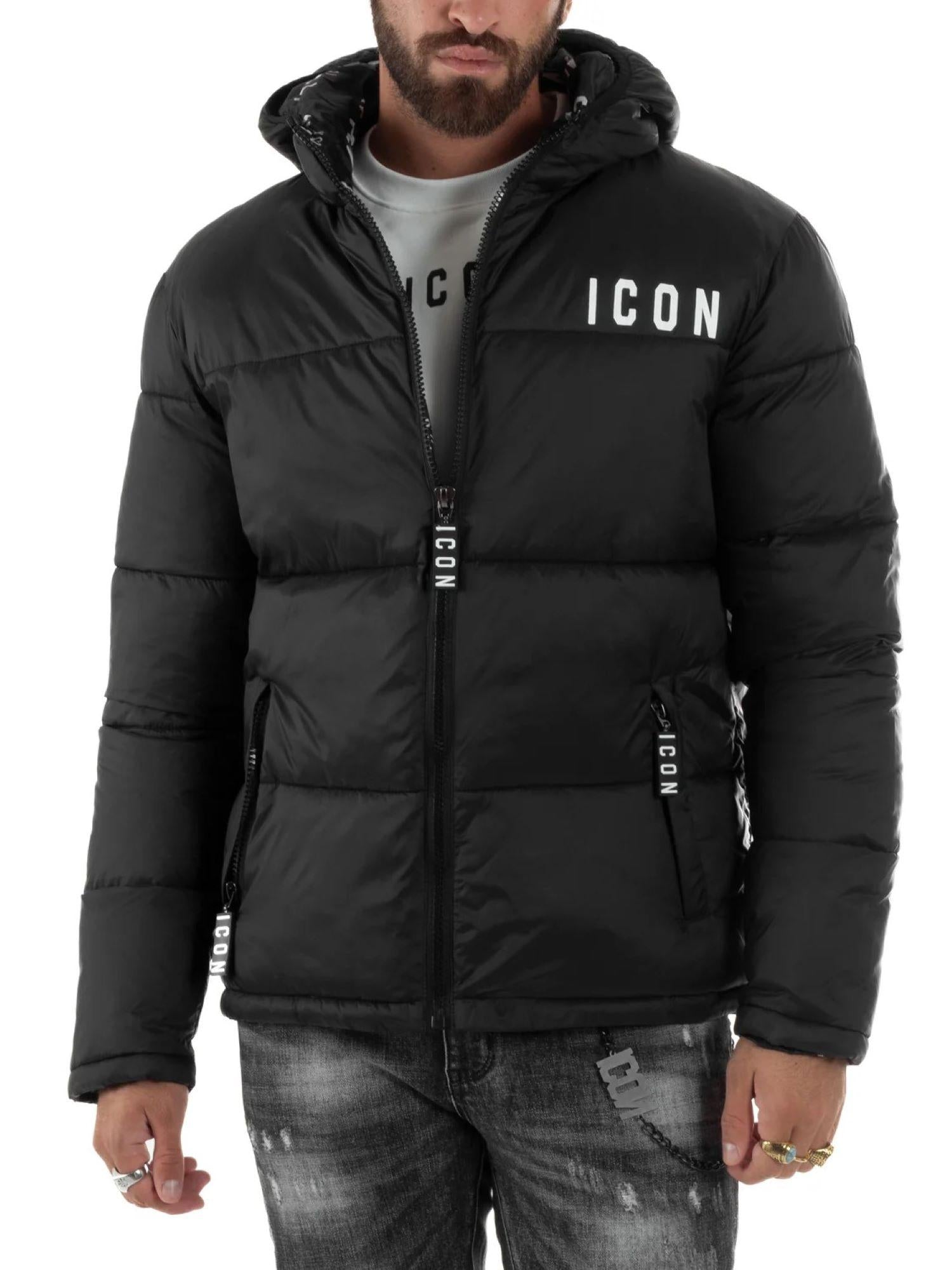 Icon piumino trapuntato uomo con cappuccio nero ICUF2W6J014 NERO ICON 