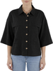 Yes Zee camicia maniche corte misto lino nero