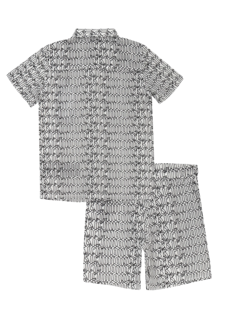 John Richmond completo camicia e shorts in fantasia logata bianco nero RIP25071SB GOTIC BEW John RICHMOND 