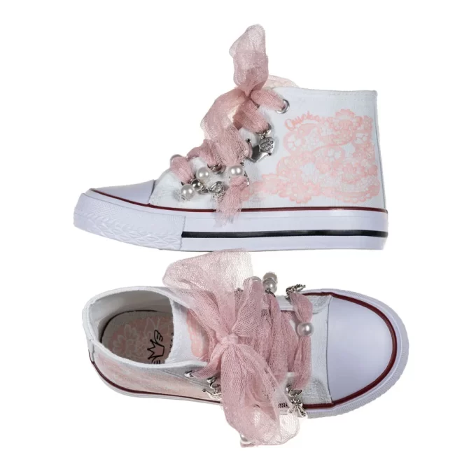 QUICKAS Sneakers alte in tela con tulle e ciondoli Bianco S2428 MAQUILLAJE QUICKAS 