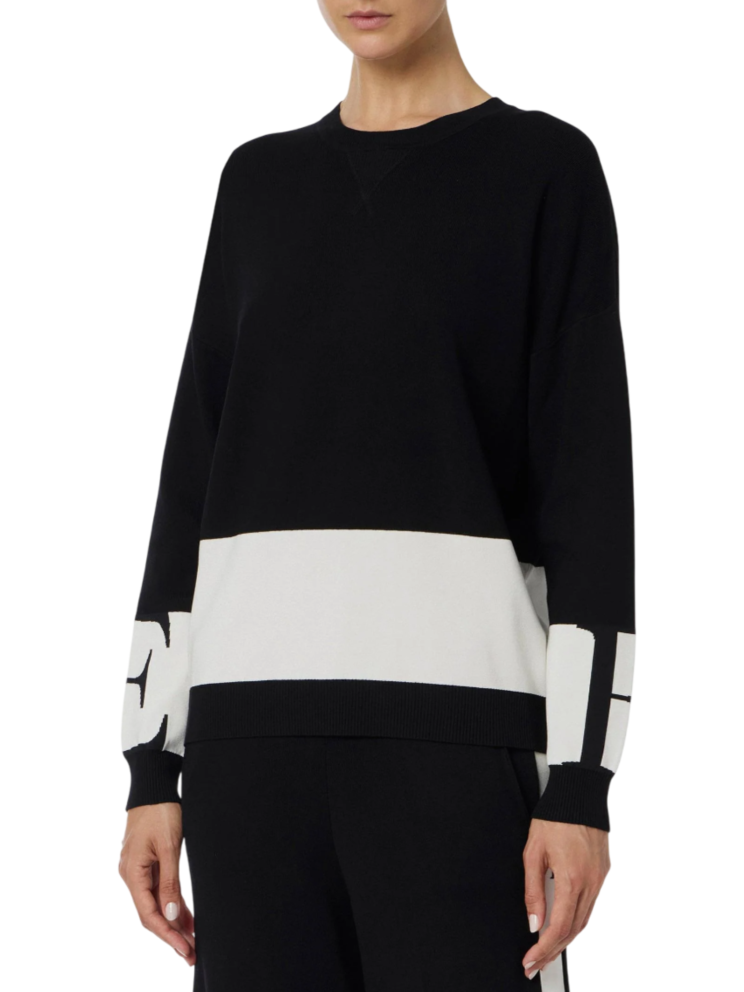 Elisabetta Franchi maglia bicolore con logo nero bianco MK01S56E2 EF3 ELISABETTA FRANCHI 