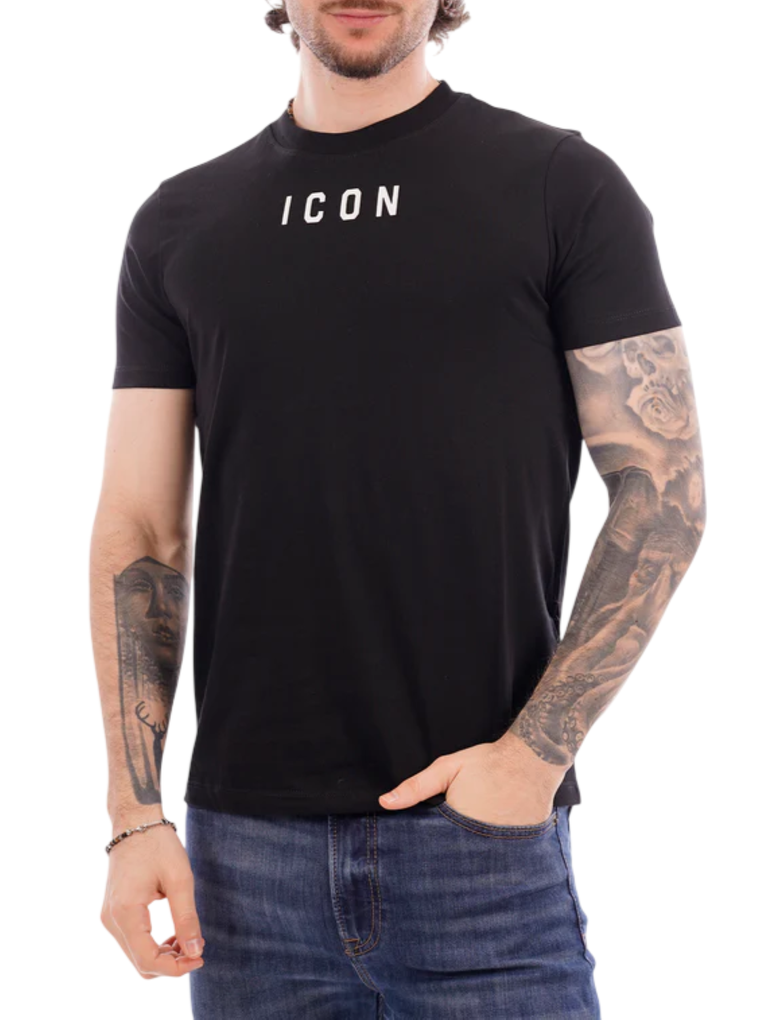 Icon T-shirt uomo manica corta con logo nero IUT002 NERO-BIANCO ICON 