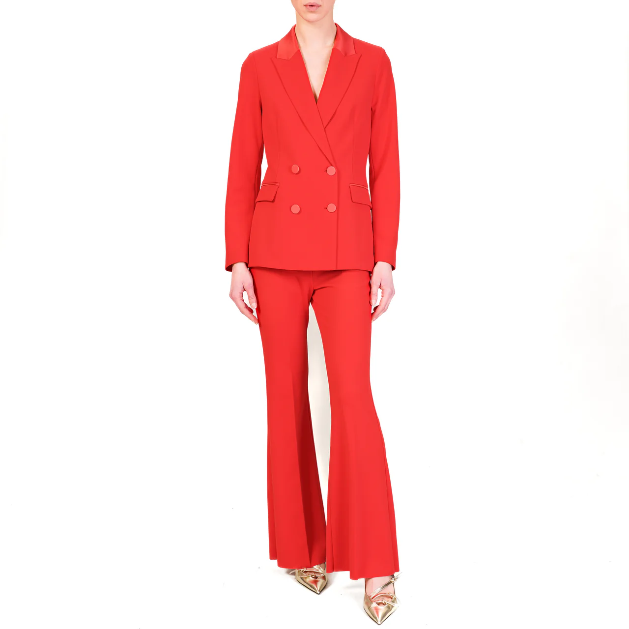 Vicolo giacca blazer doppiopetto con dettagli satin rosso TD0578 ROSSO VICOLO 