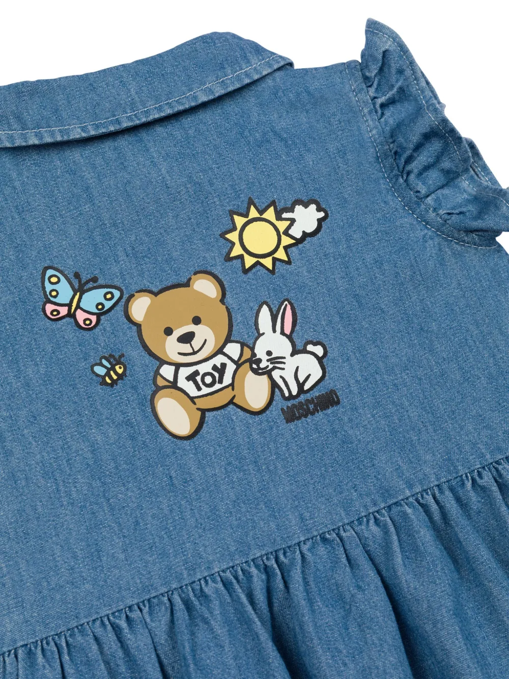 Moschino abito neonata in denim con volant lavaggio blu MDV0BX-L0E13 40933 MOSCHINO 