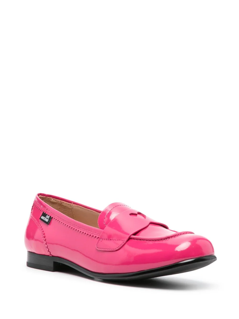 Moschino Love mocassini in pelle effetto vernice fucsia