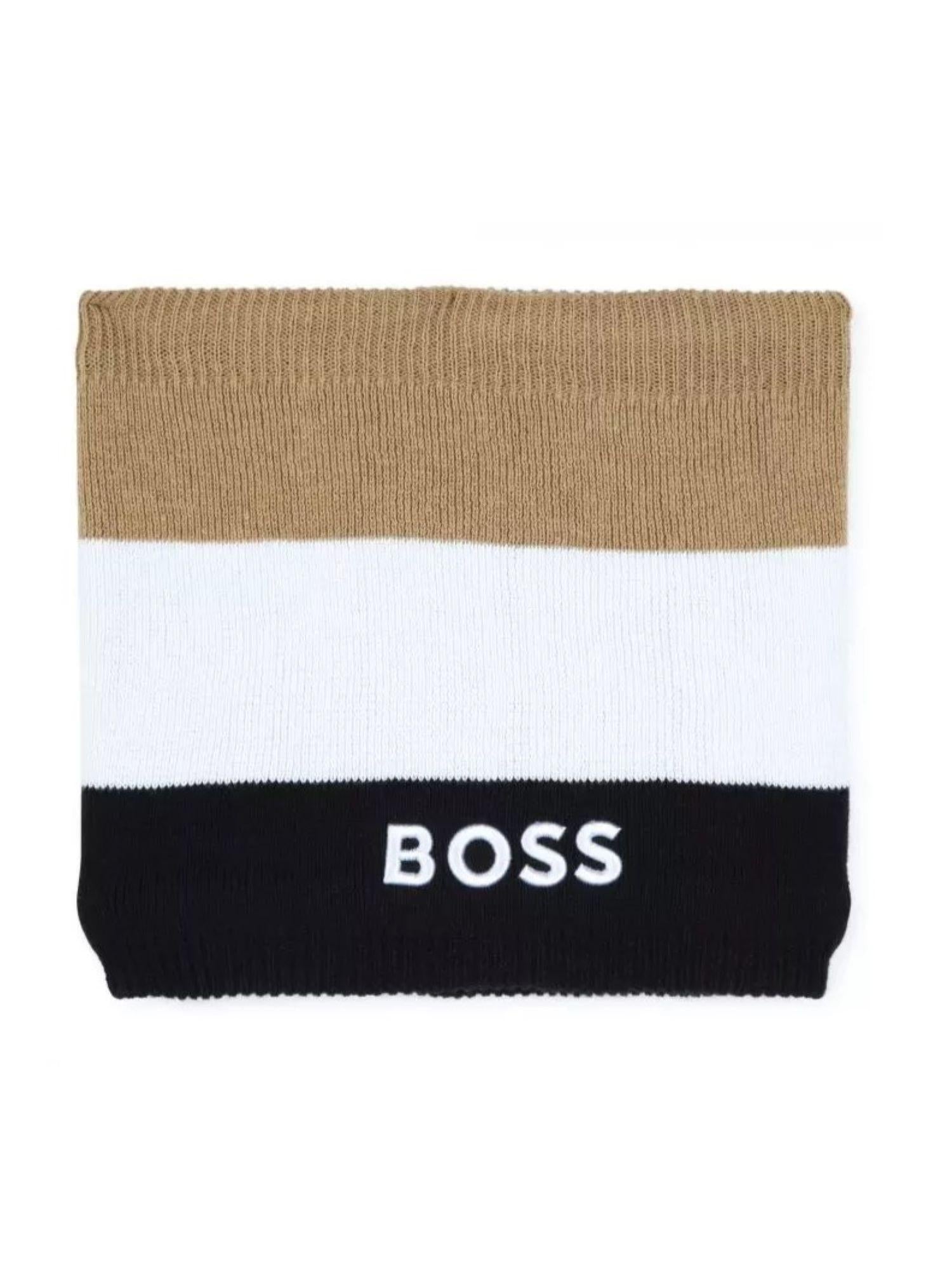 Boss sciarpa ad anello logata nero bianco beige