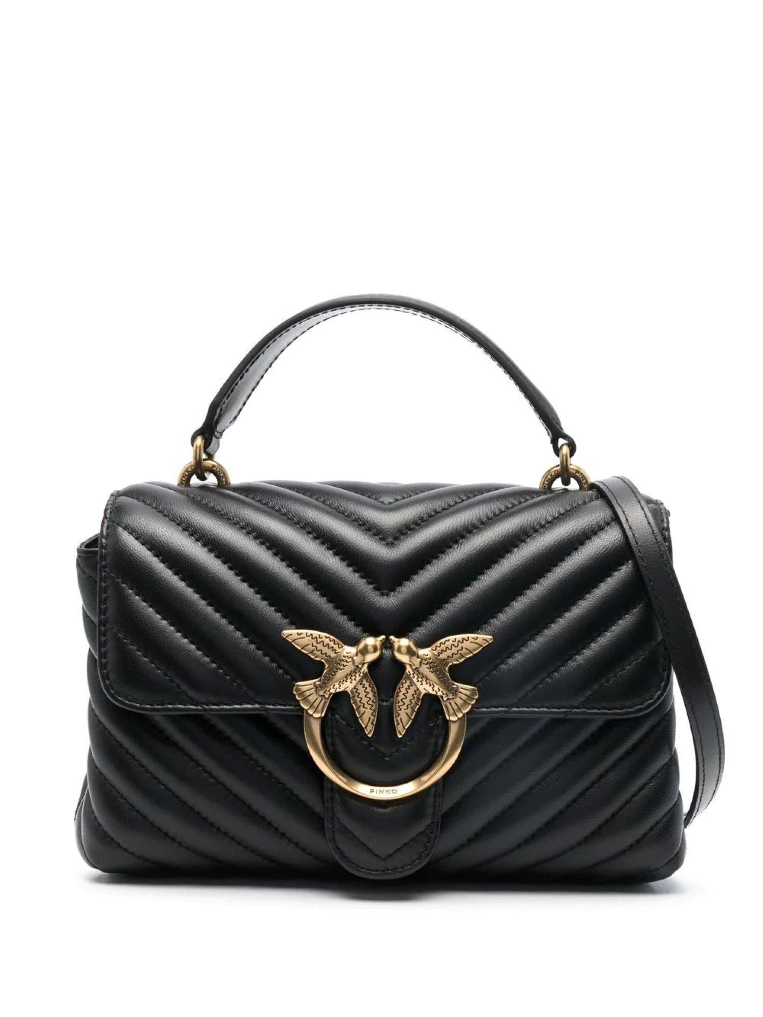 Pinko borsa Love Bag Lady Puff Mini in pelle chevron nero oro 100044-A0GK Z99Q PINKO 