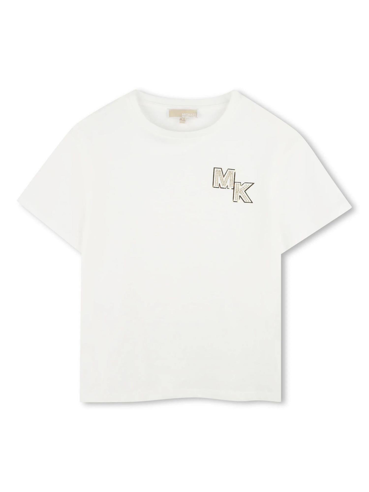 Michael Kors T-shirt maniche corte con logo borchiato bianco latte R30317 BIANCO SPORCO MICHAEL KORS 