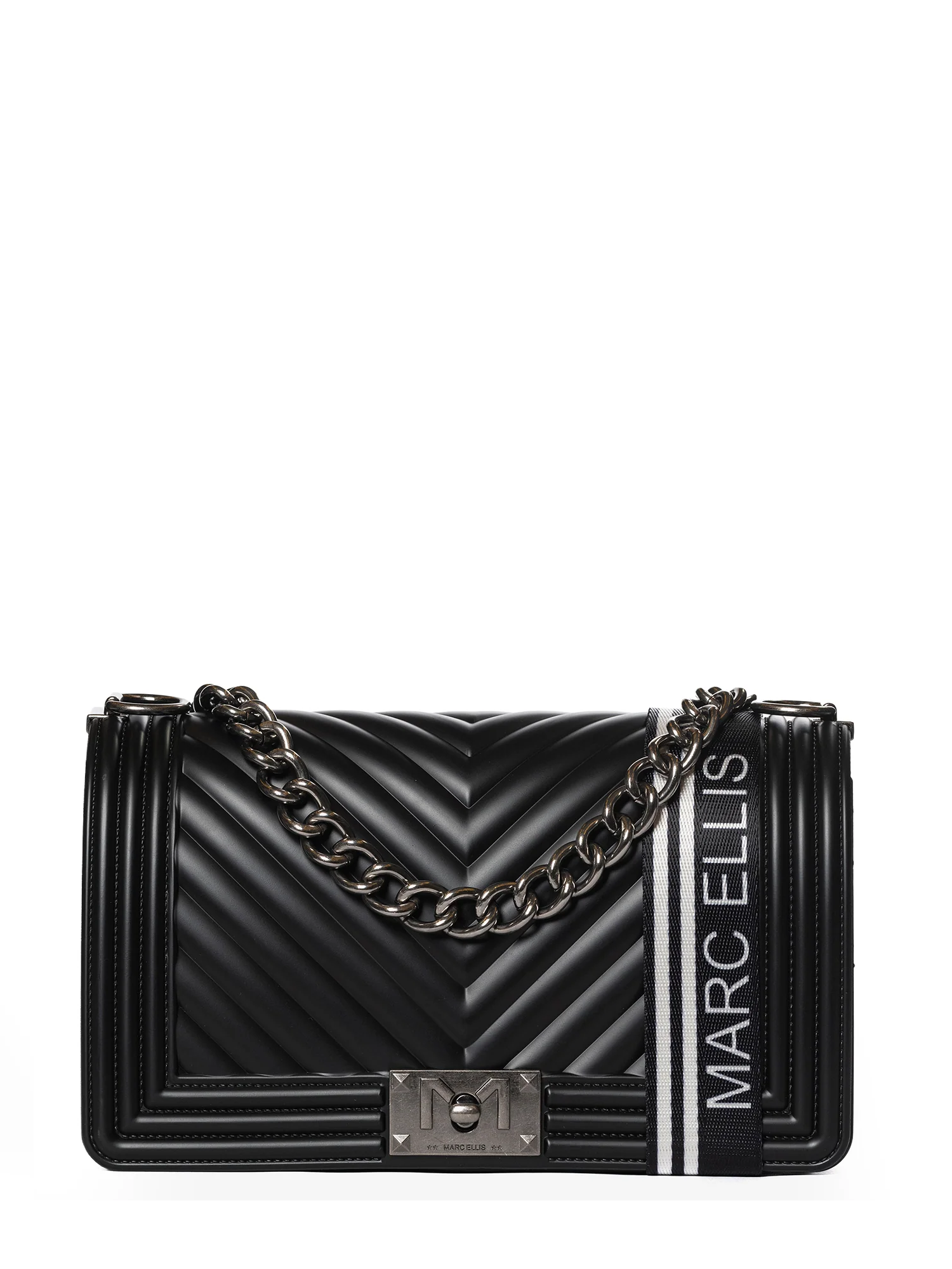 Marc Ellis borsa Flat M in gomma trapuntata nero argento FLAT M 25 BLACK-CDF MARC ELLIS 