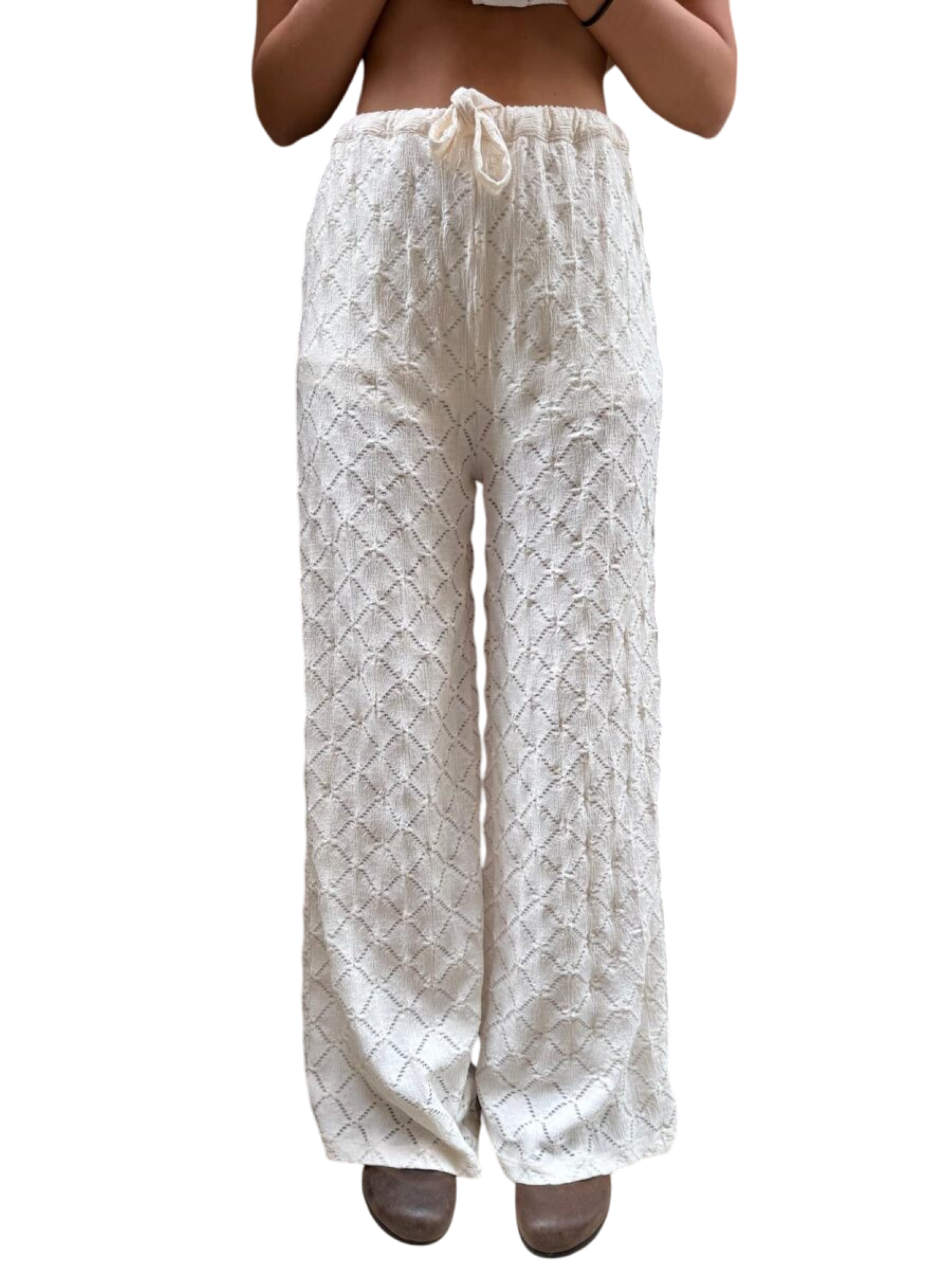 Haveone pantaloni gamba larga crochet beige chiaro PMI-N459 BURRO HAVEONE 