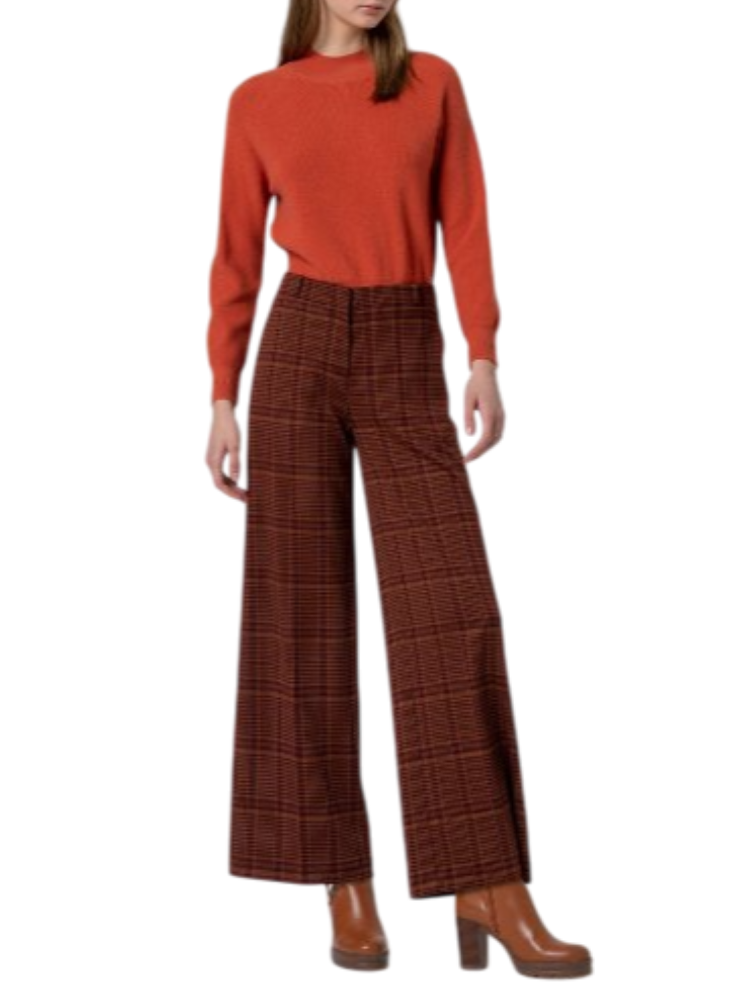 Surkana pantaloni in fantasia Pied de poule gamba larga mattone 555OMUR512 21 SURKANA 