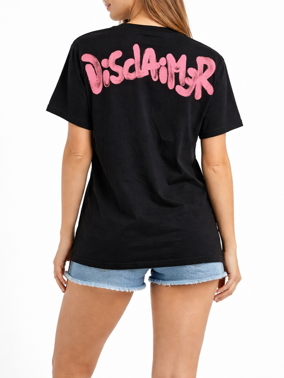 Disclaimer T-shirt donna manica corta con logo glitter nero 55553 NERO-ST.FUCSIA DISCLAIMER 