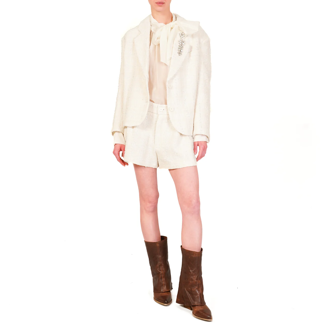 Vicolo giacca blazer monopetto in tweed lurex bianco latte TD0136 LATTE VICOLO 