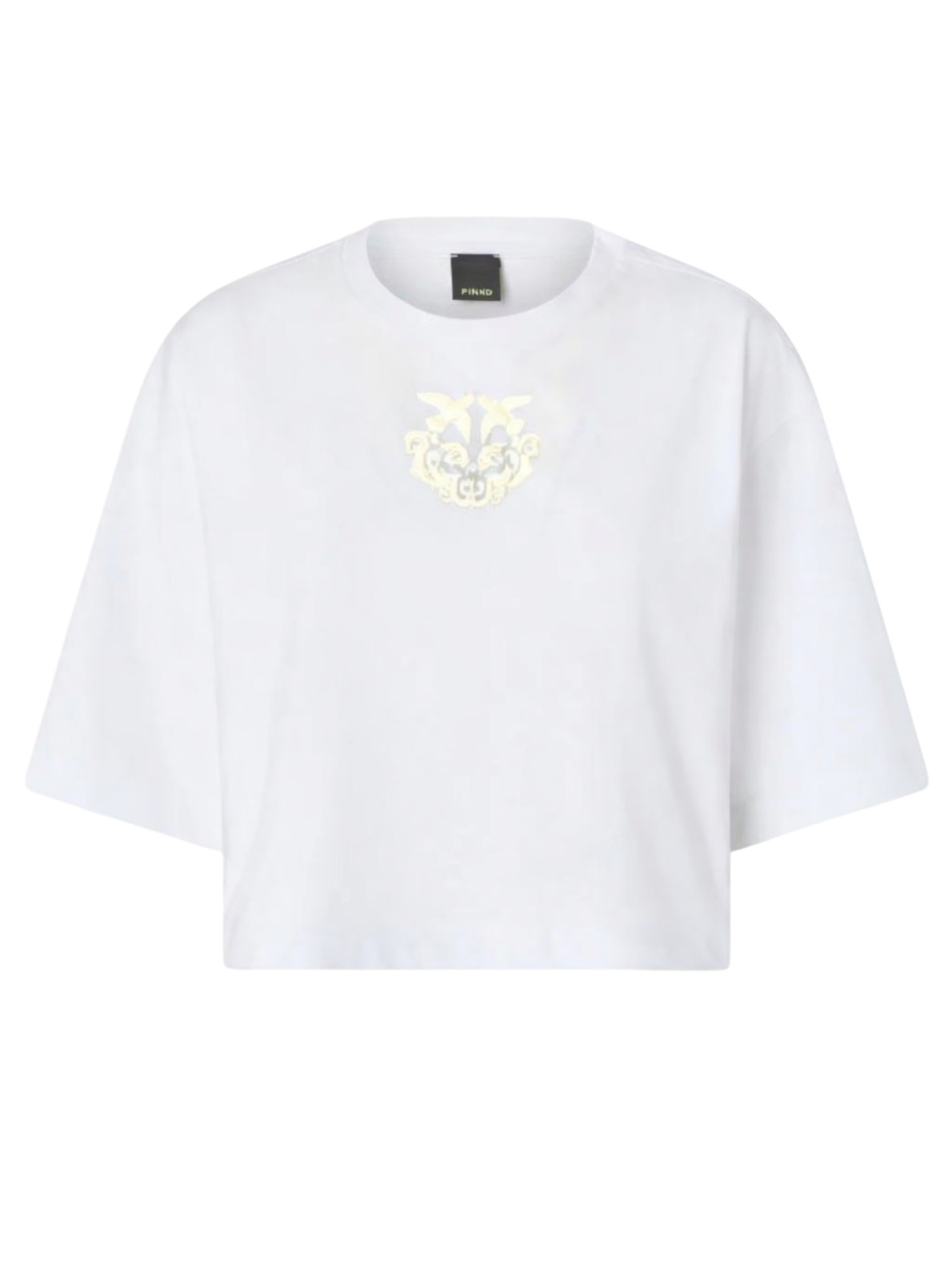 Pinko T-shirt crop Borghetto  con logo ricamato bianco 106814-A3AM Z04 PINKO 