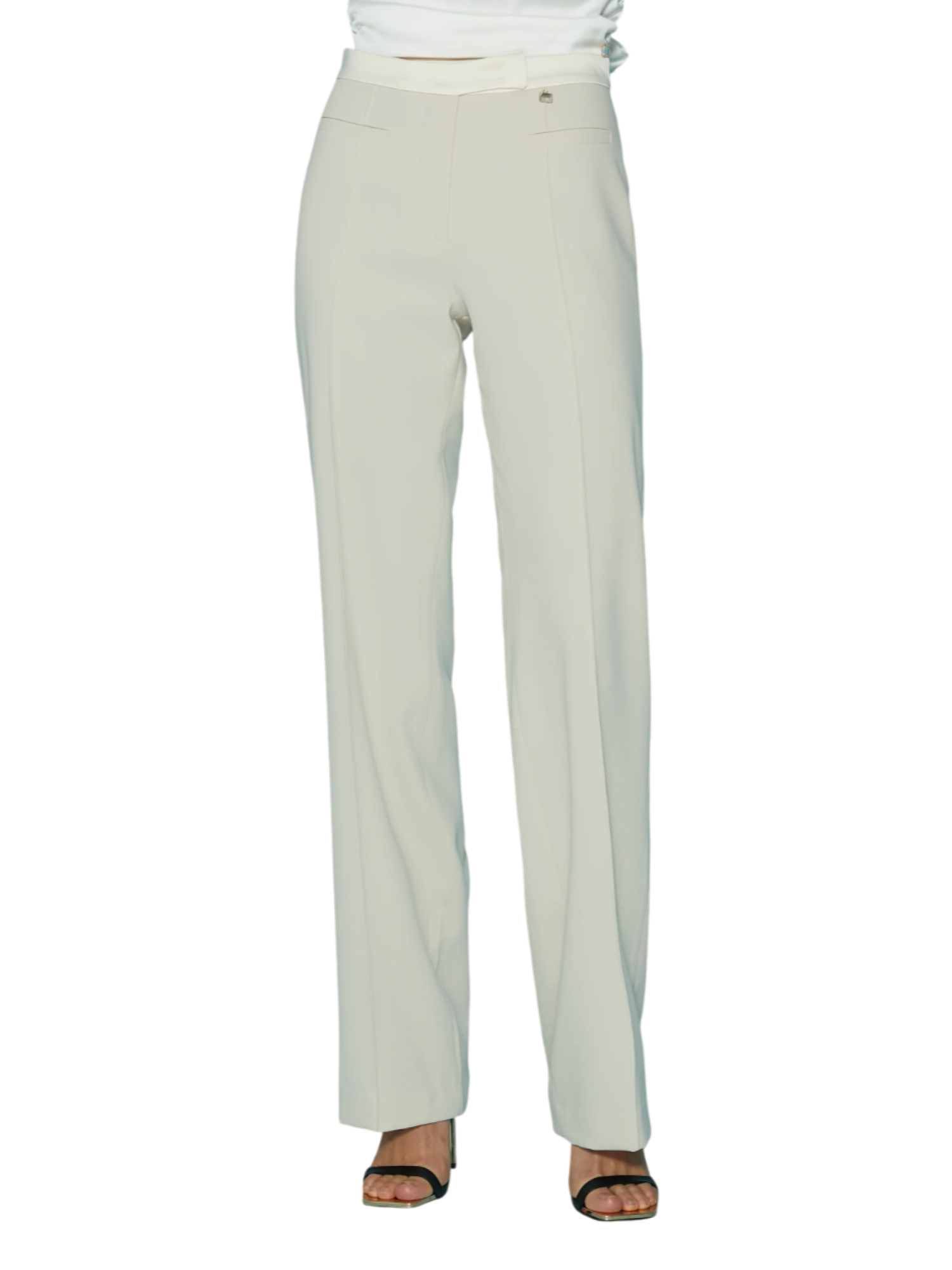 Relish pantaloni a palazzo Daniele con dettagli satin ecrù DANIELE 1101 RELISH 