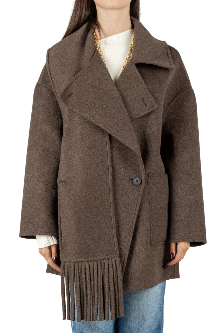 Vicolo cappotto doppiopetto misto lana con frange marrone TF0025 MARRONE VICOLO 
