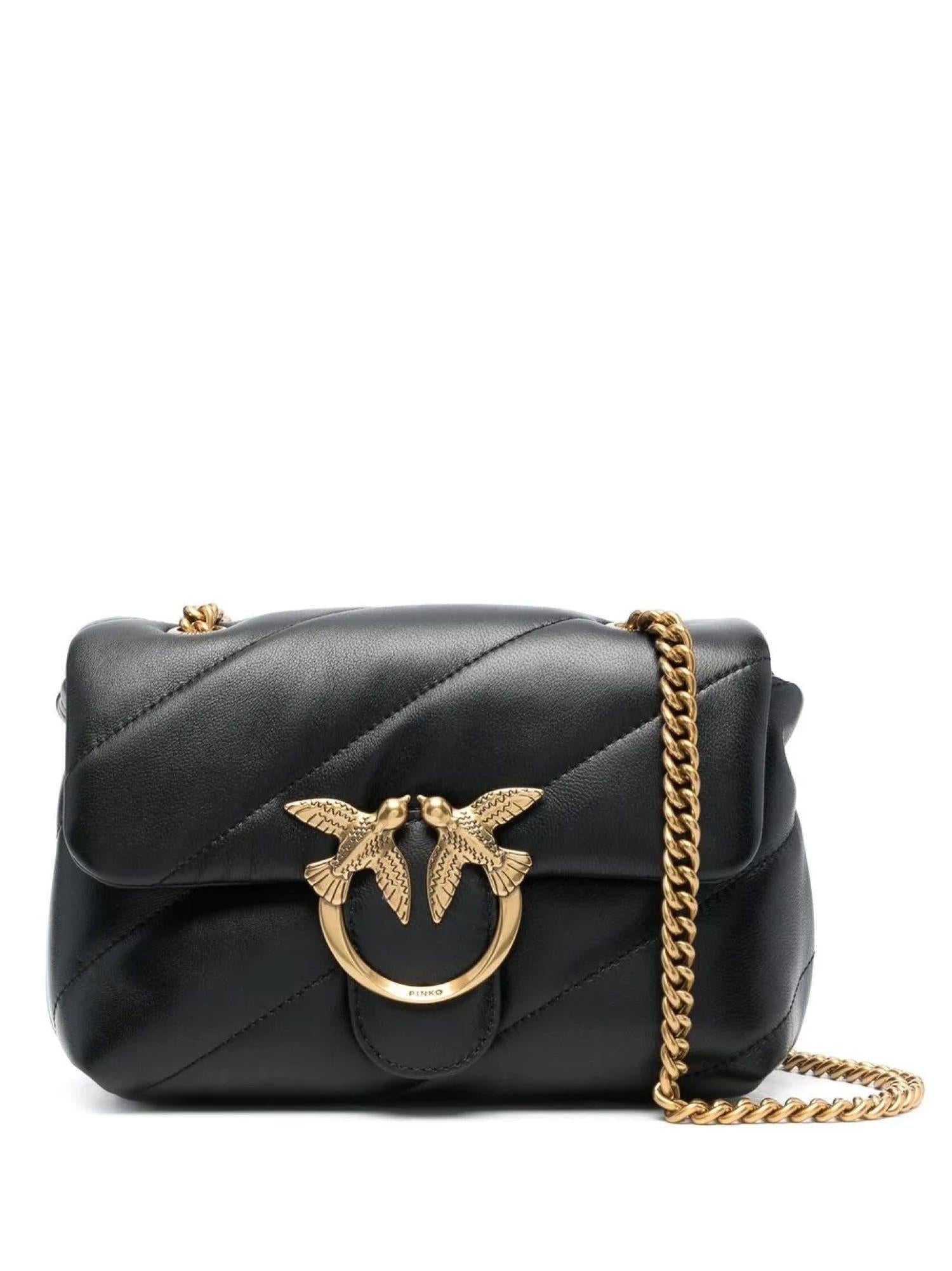 Pinko borsa Love Bag Puff Classic in pelle trapuntata nero oro 100038-A0F2 Z99Q PINKO 