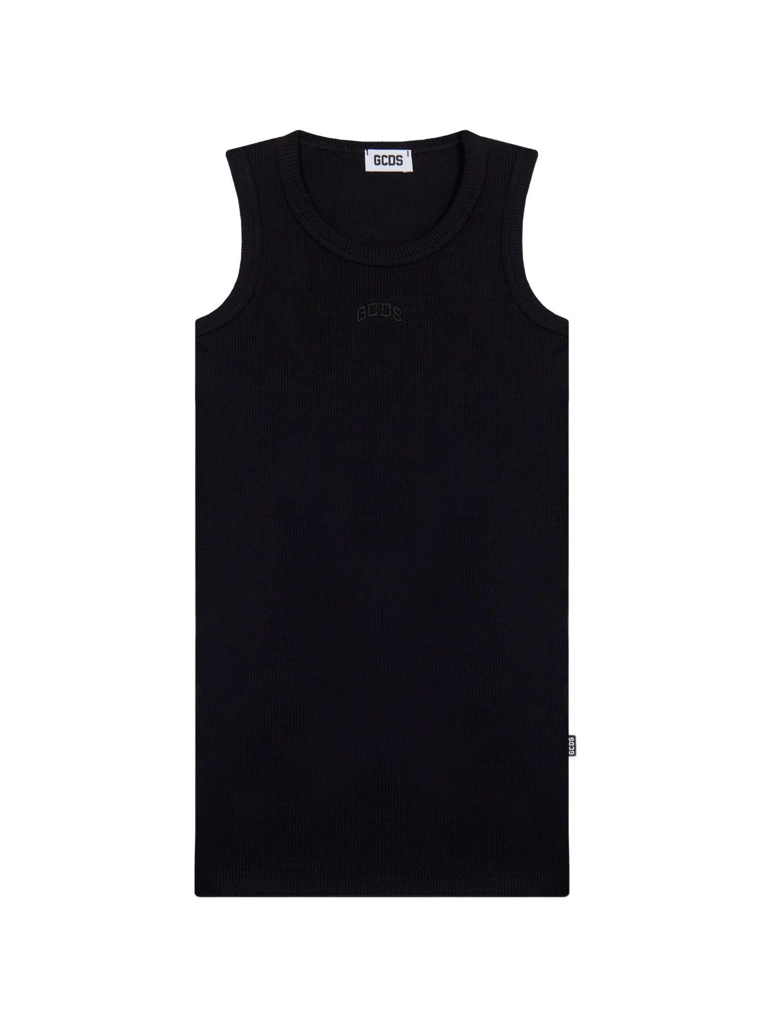 GCDS abito corto bambina a costine con logo nero C1GJQB574T103 BLACK-BLACK GCDS 