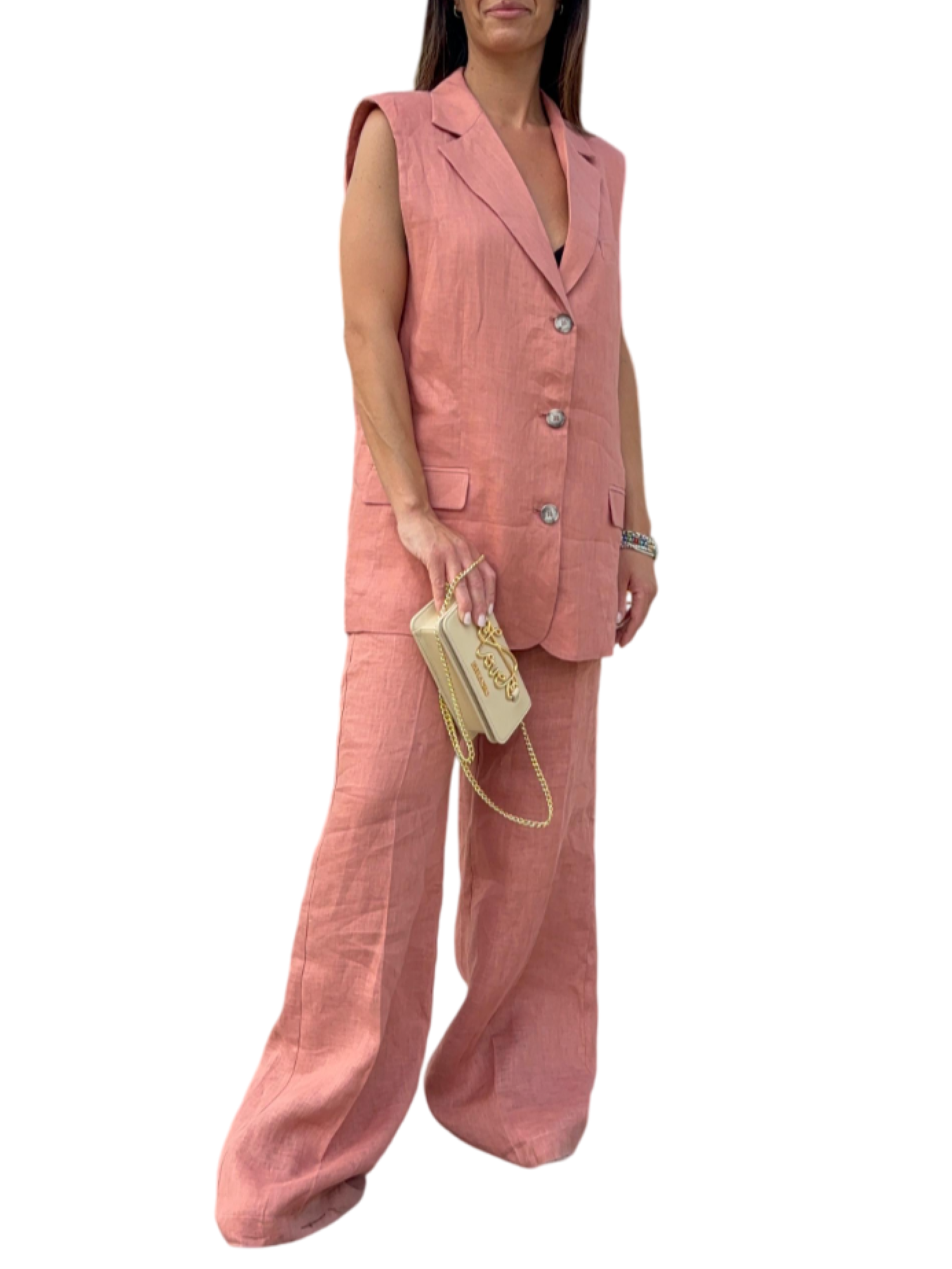 Vicolo pantaloni palazzo in lino rosa TD2690 ROSA VICOLO 