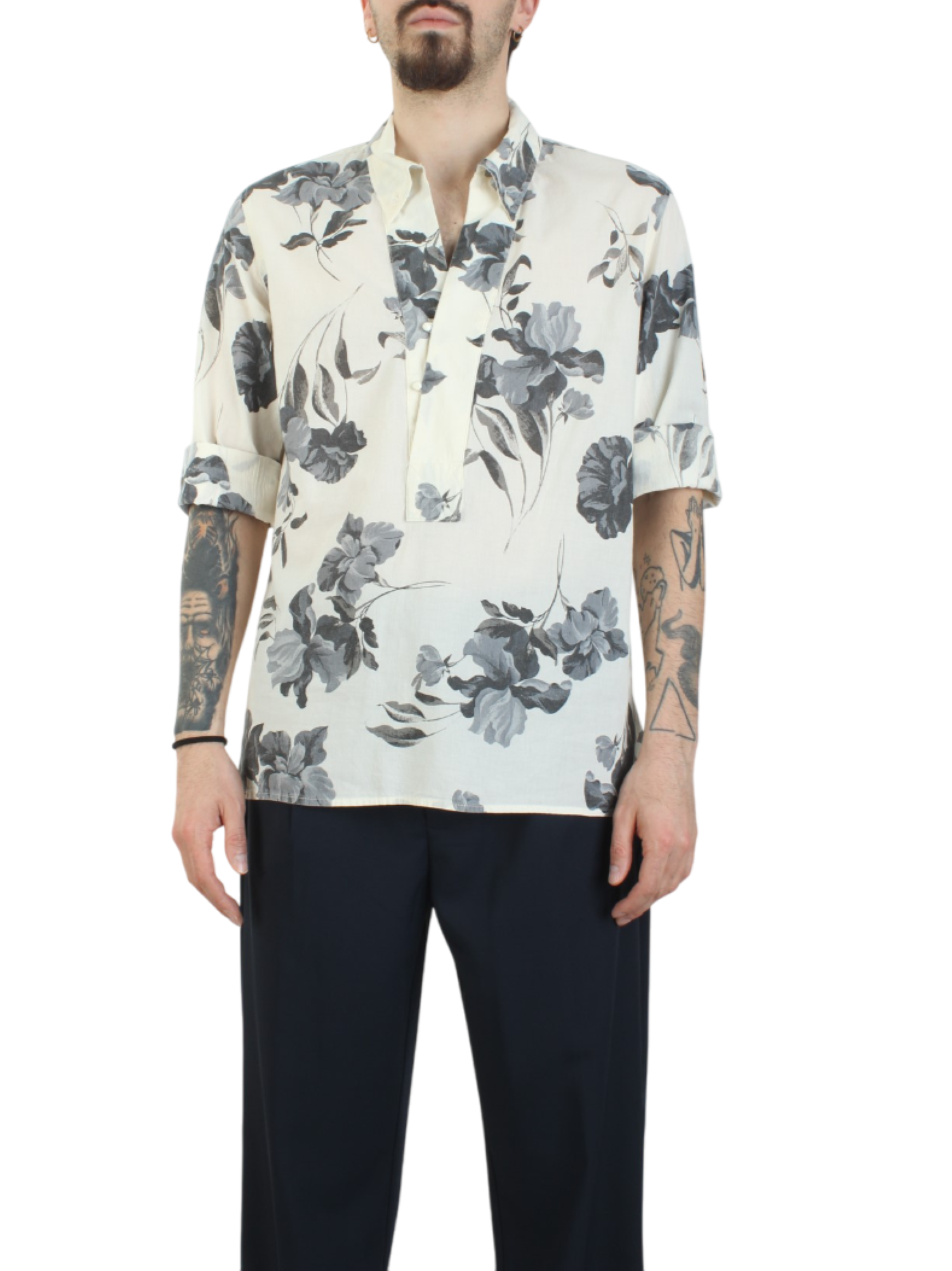 Alta Tensione camicia manica lunga in fantasia ecrù blu 3283-MIRTILLO UNICO ALTA TENSIONE 