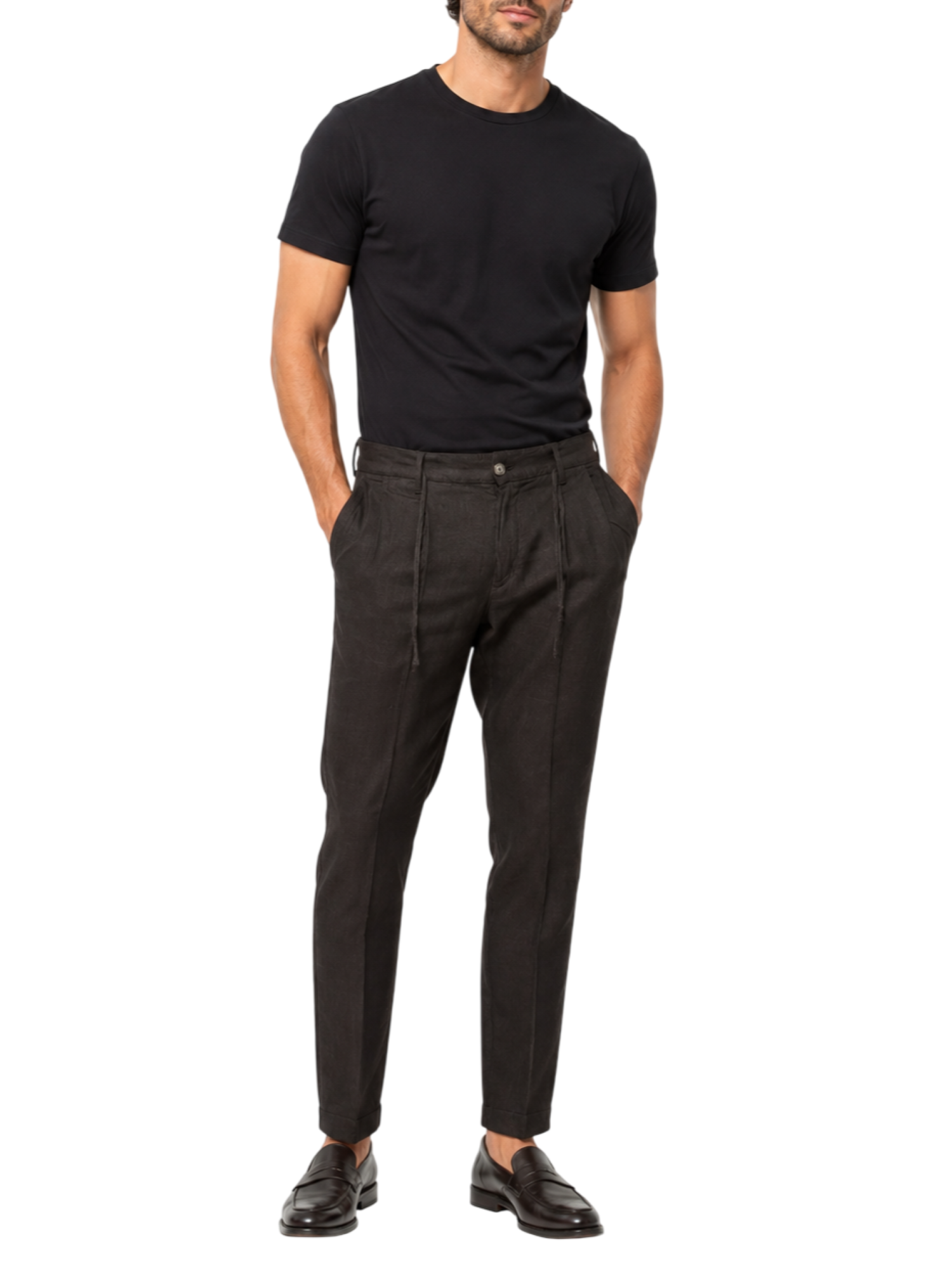 Le Braghe pantaloni uomo in lino slim marrone moro M314-1615 CACAO Le Braghe 