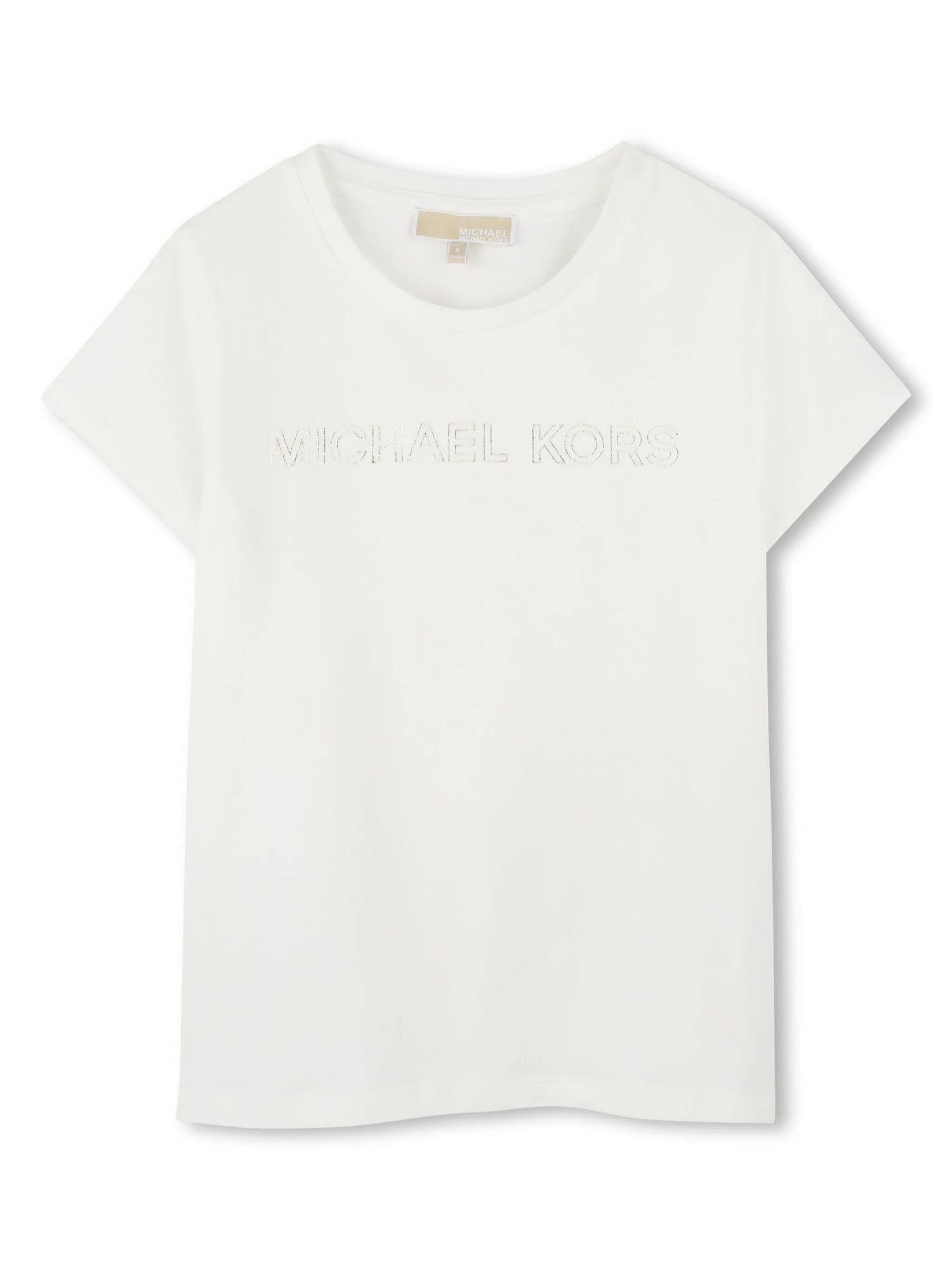 Michael Kors T-shirt maniche corte con logo bianco latte oro R30314 BIANCO SPORCO MICHAEL KORS 