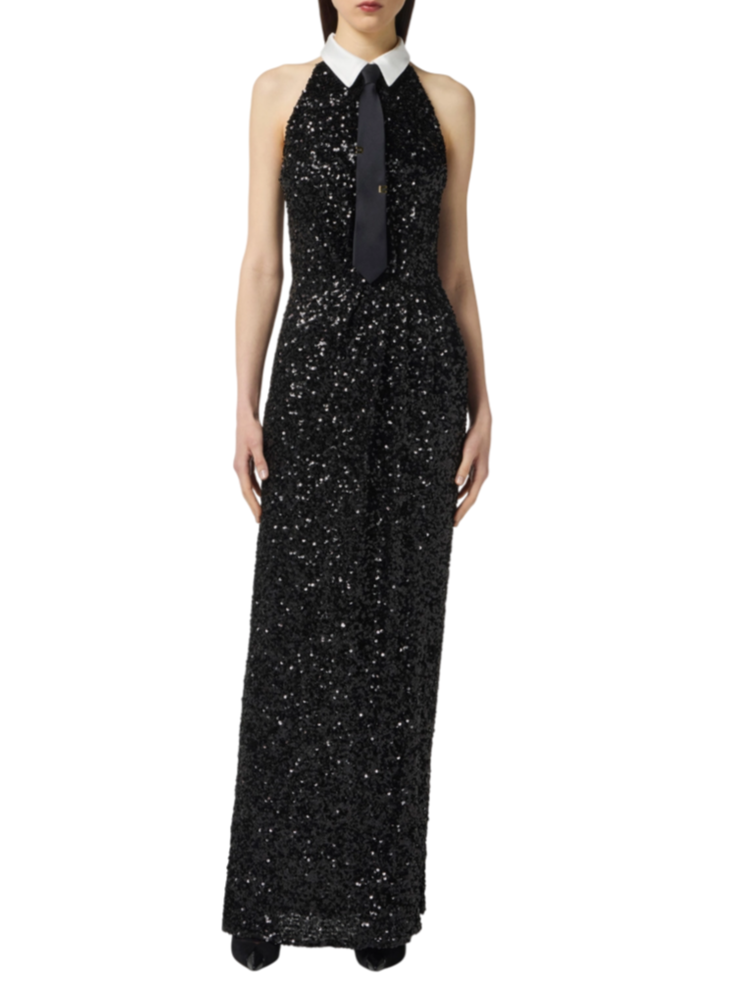 Elisabetta Franchi abito lungo Red Carpet con paillettes nero ABR3257E2 110 ELISABETTA FRANCHI 