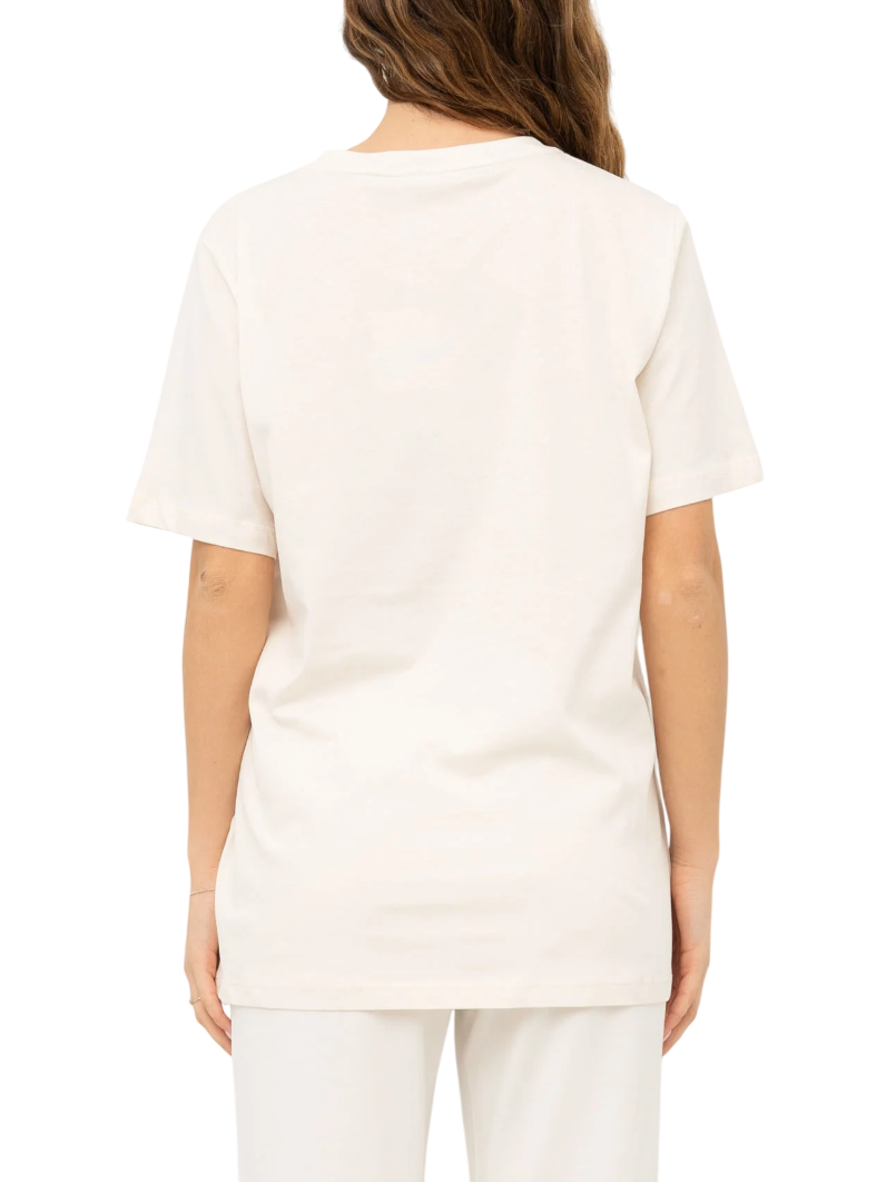 Liu Jo T-shirt manica corta oversize con logo strass bianco latte