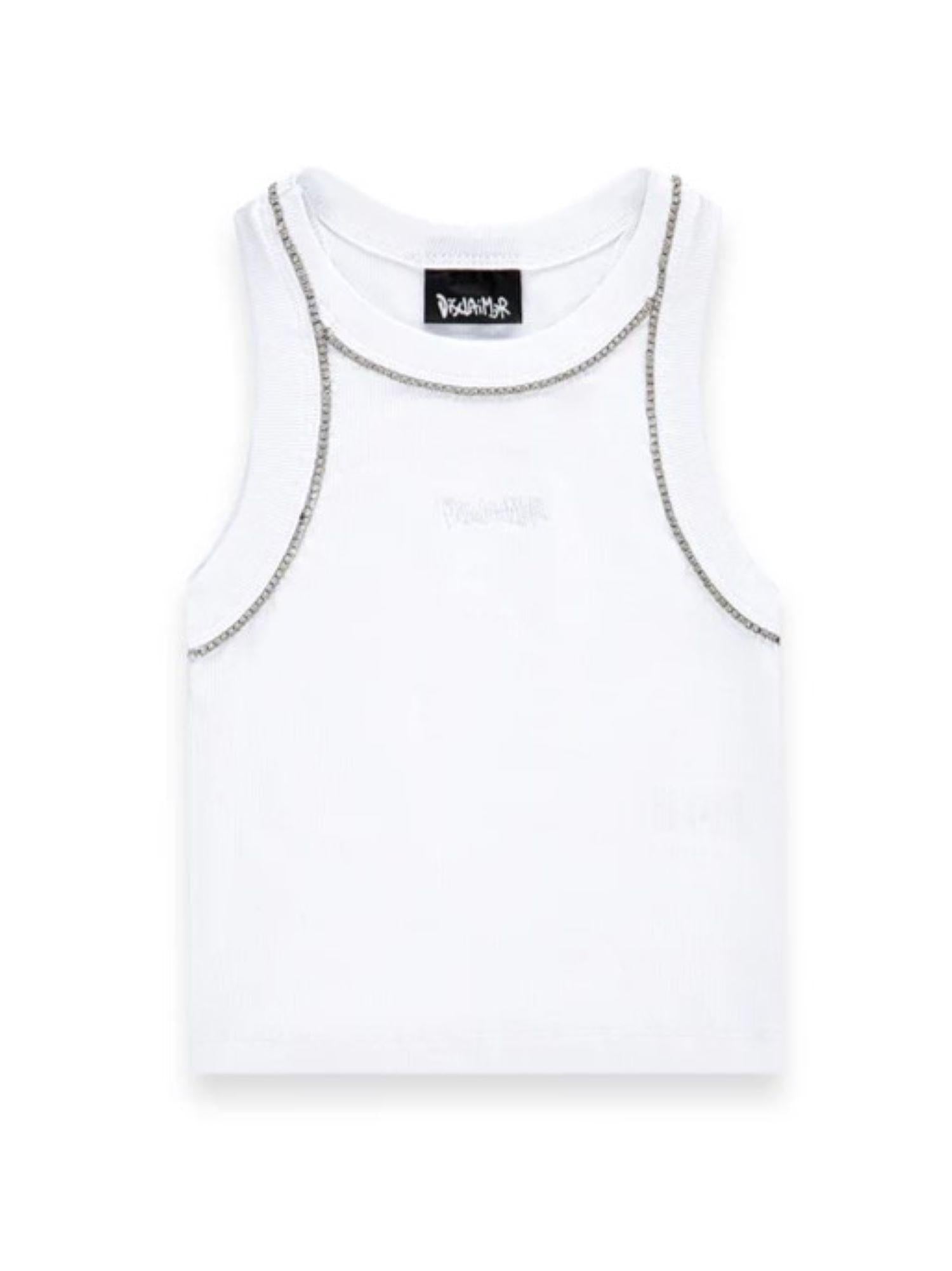 Disclaimer top crop a costine con strass bianco 55603 BIANCO DISCLAIMER 