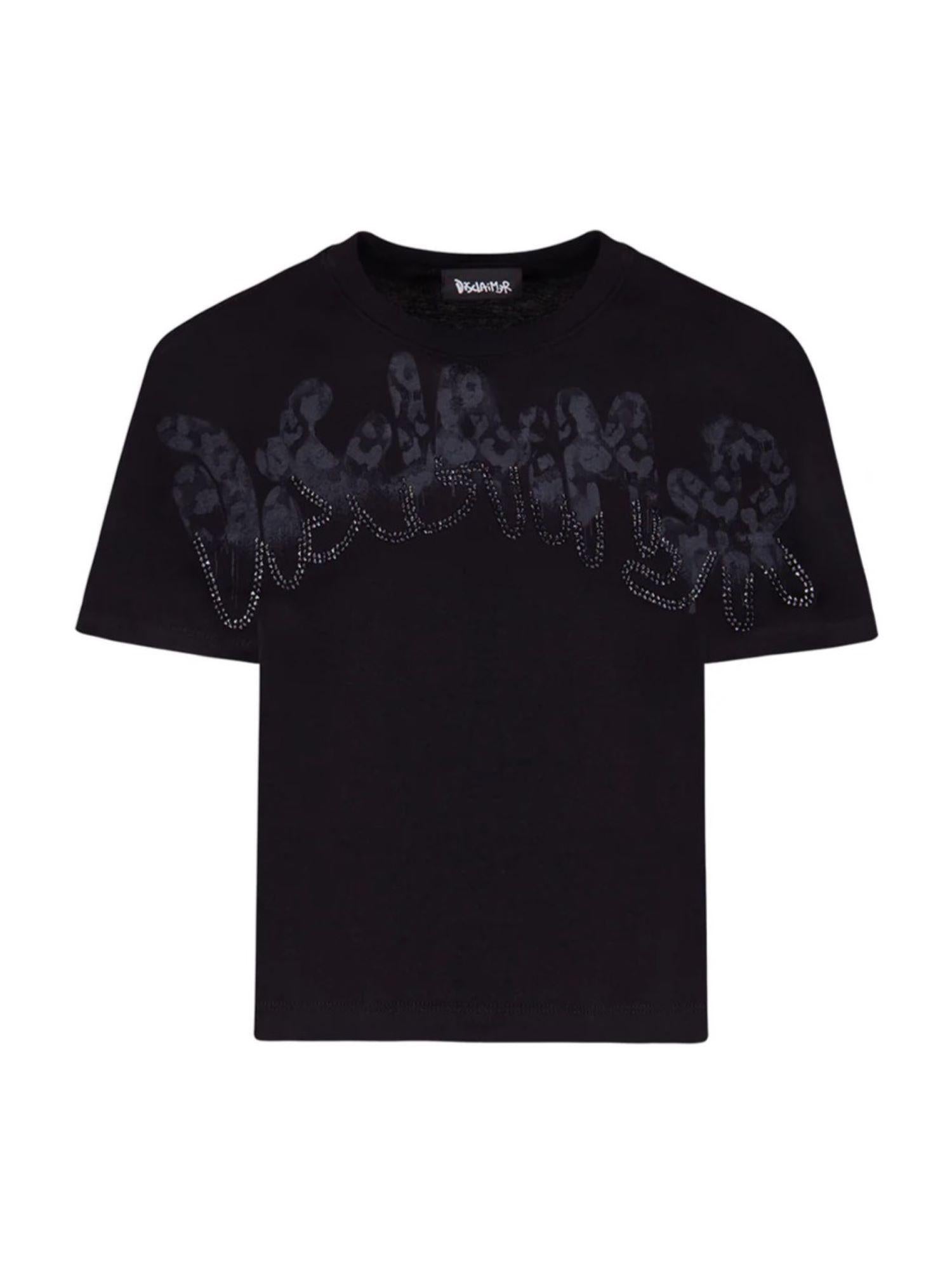 Disclaimer T-shirt crop maniche corte con logo strass nero 54981 NERO DISCLAIMER 